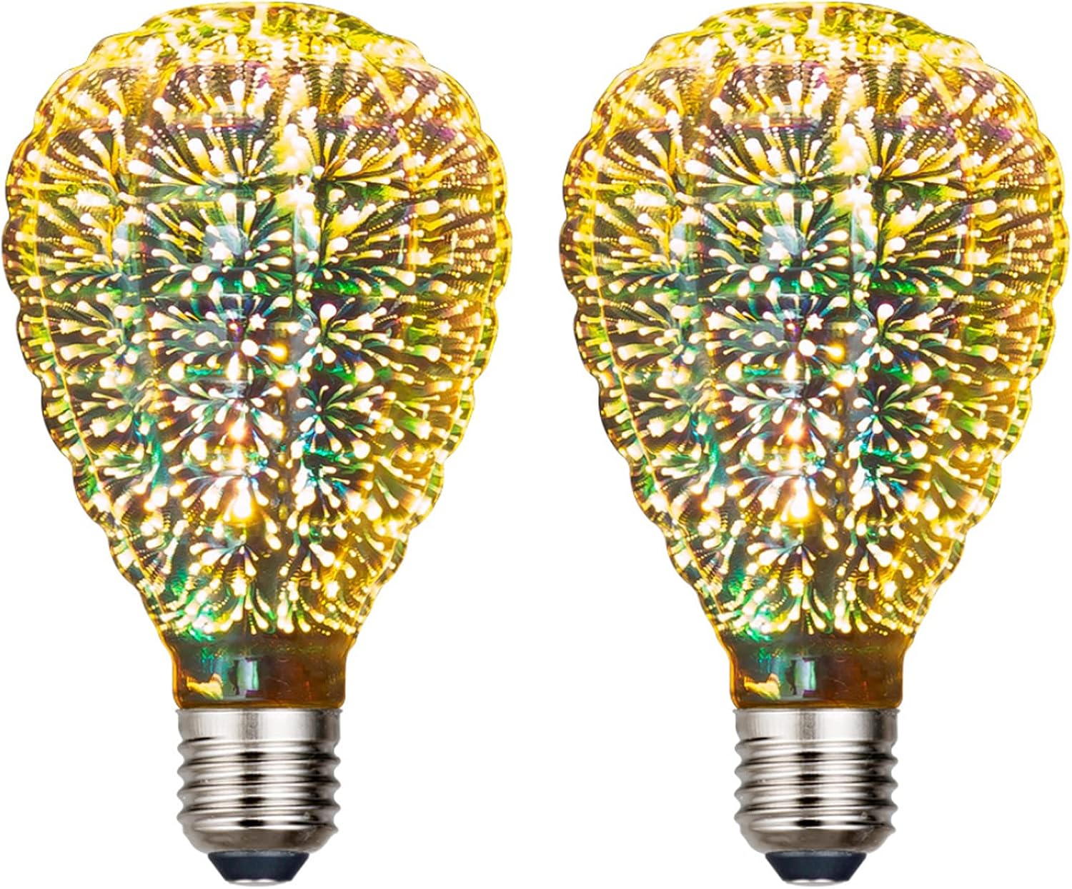 Lxcom Lighting 3D Firework LED Bulb Edison 5W Colorful Glass Firework Effect Light Bulbs Warm White Globe Decorative Atmosphere Light Bulb E26 E27 Base for Home Party Wedding Decoration, 2 Pack