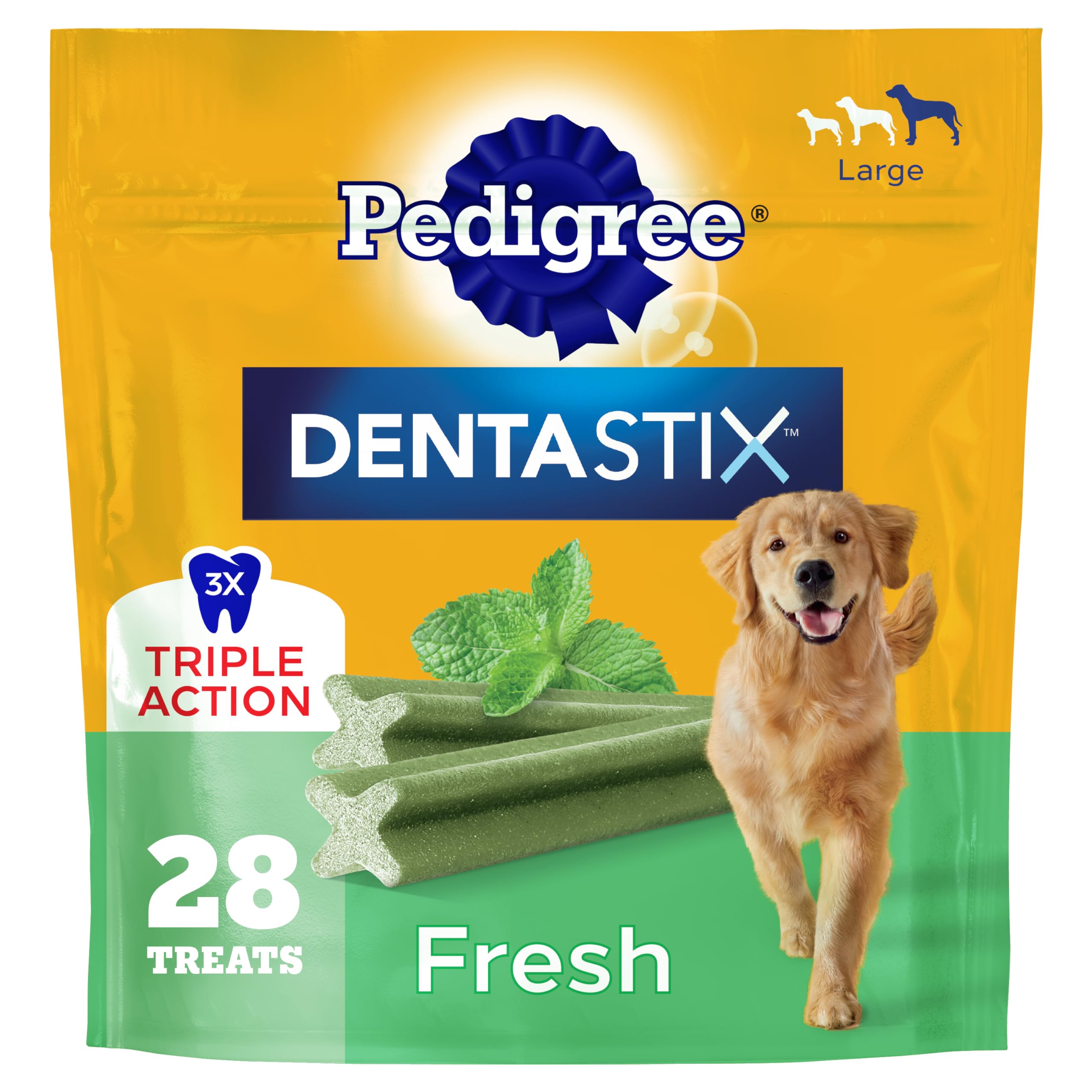 Dentastix Dog Dental Treats, Large Breed Dog Treats, Fresh Flavor, 1.46 lb. Bag (28 Treats Total)
