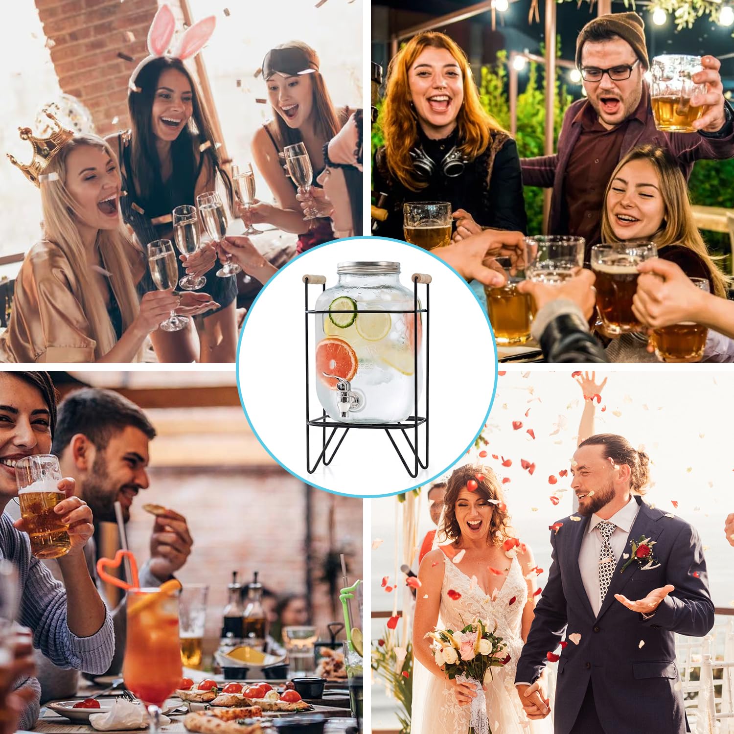 Dispensador de bebidas con grifo, dispensador de limonada de cristal, dispensador de zumo de cristal con tapa, sin BPA, dispensador de agua con base elevada, para cócteles, té helado, té de frutas