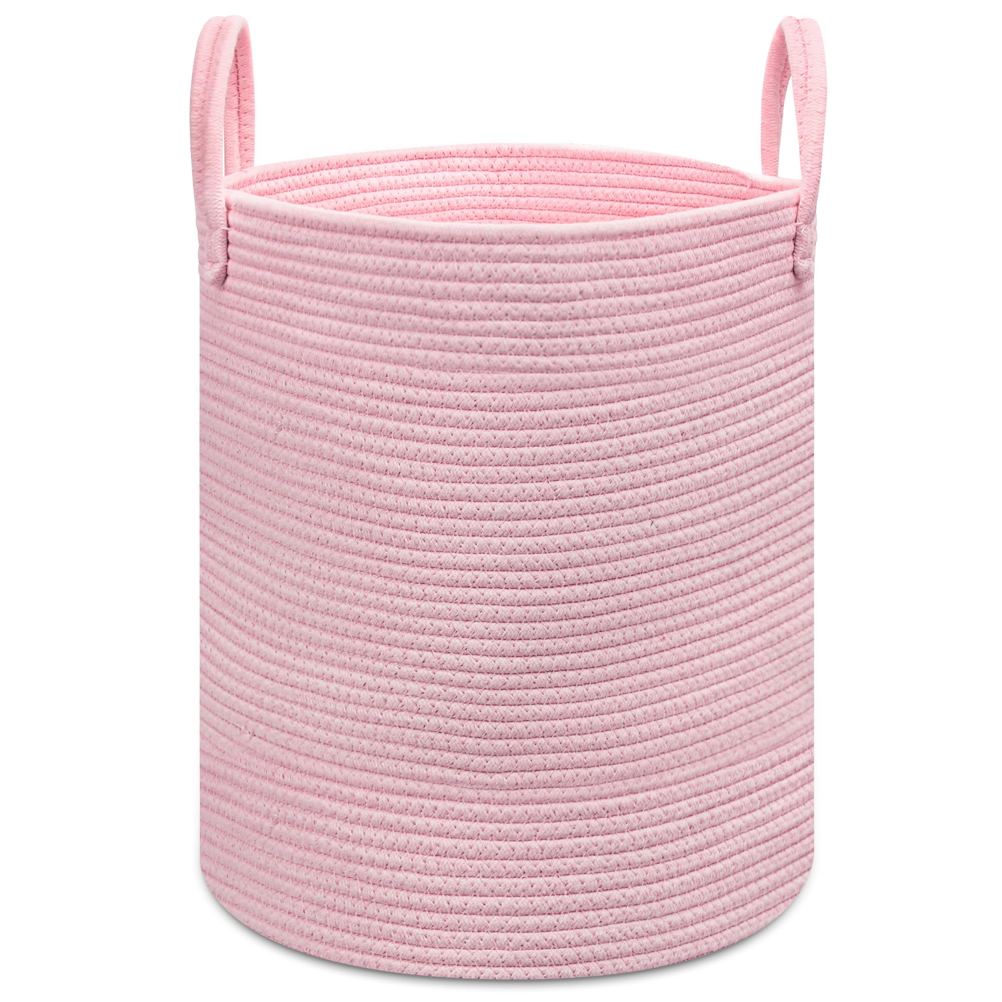 Goodheim Pink Laundry Basket, Woven Rope Toy Storage Basket for Kids, Baby Clothes Hamper, Nursery & Bathroom Blankets Organiser Decor