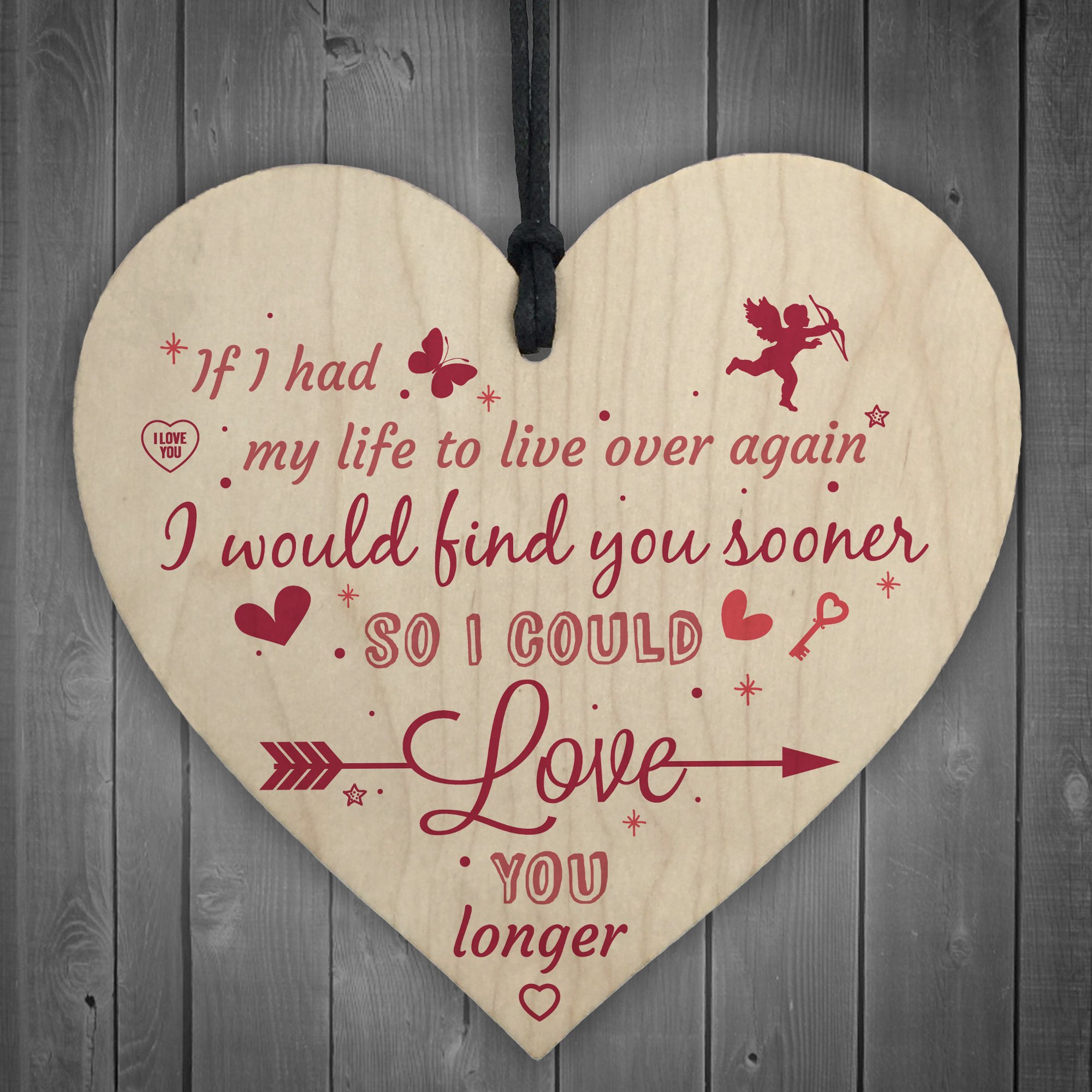Red Ocean Find You Sooner Love You Longer Friend Wooden Heart Plaque Couple Love