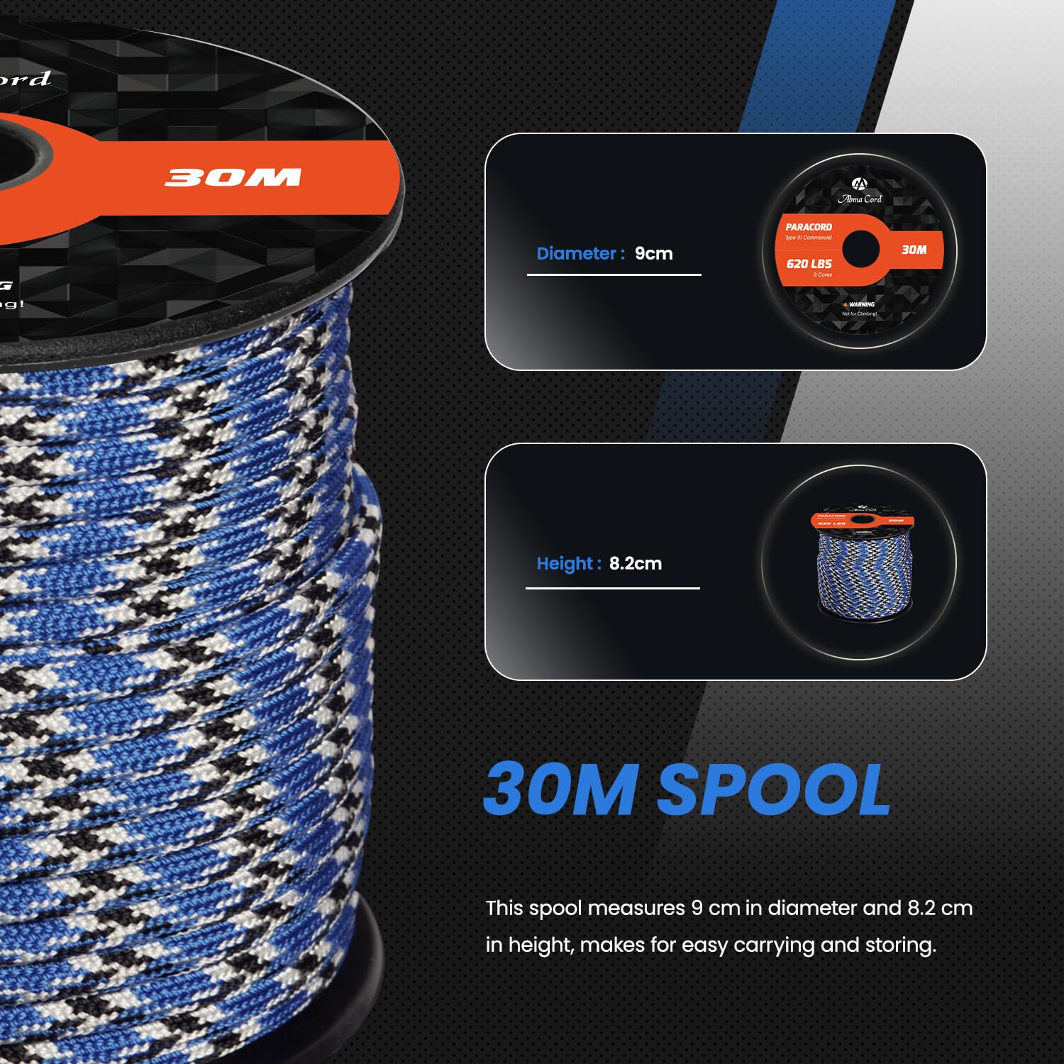 Paracord Nylon 4mm Tipo III - 30m, 9 Fili, Resistenza 280kg, Verde Neon