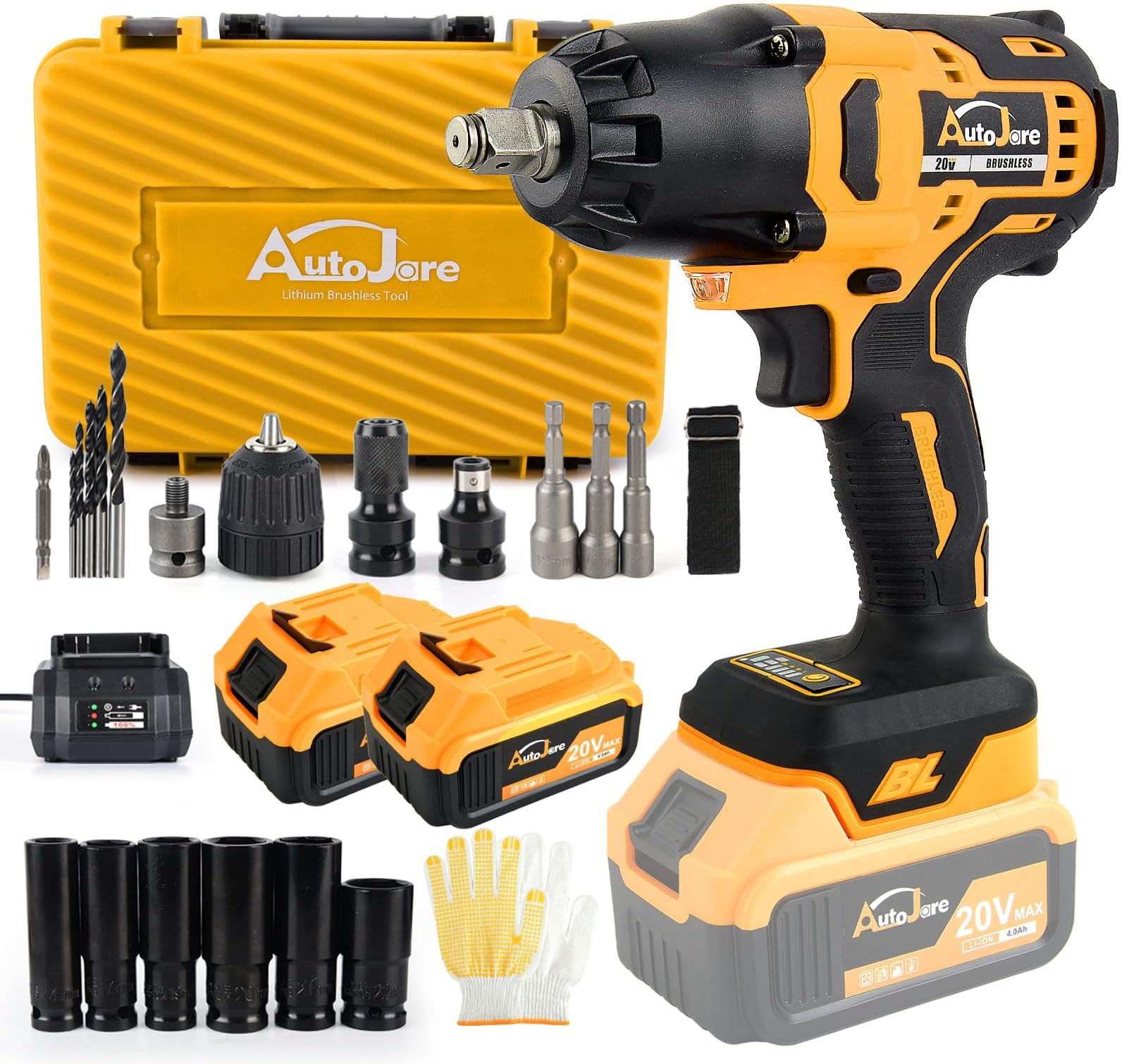 AUTOJARE Cordless Impact Wrench 1/2 inch 479 FtLbs(650 N.m) Brushless