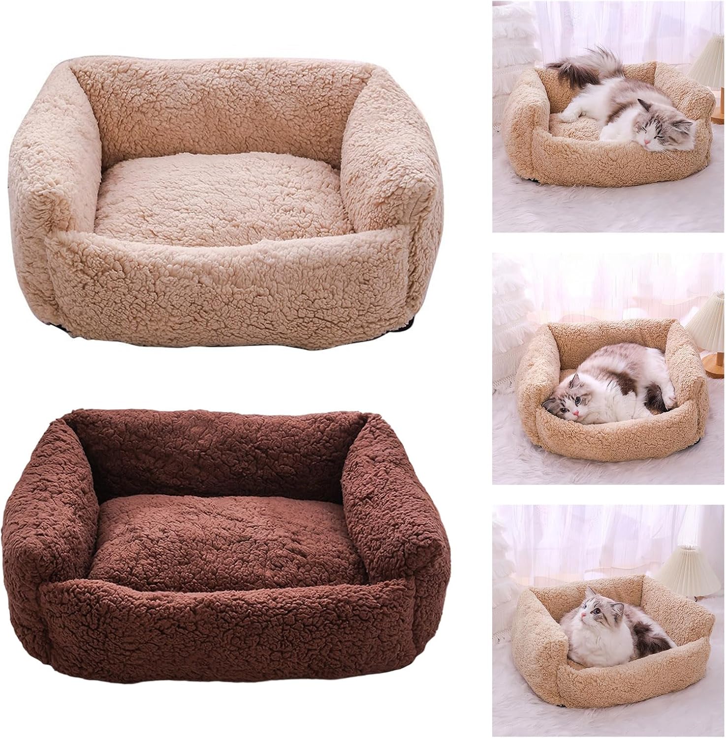 Cozy Heated Pet Bed Detachable Cotton Cover Plush Lining Stable Base for Small Animals Washable Bed with Removable Cover