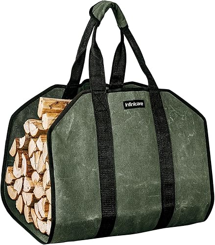 Miniatura 36 de Transportadores de leña con asas, bolsa de lona resistente para leña con asas, transportador de madera duradero para leña, adecuado para chimenea