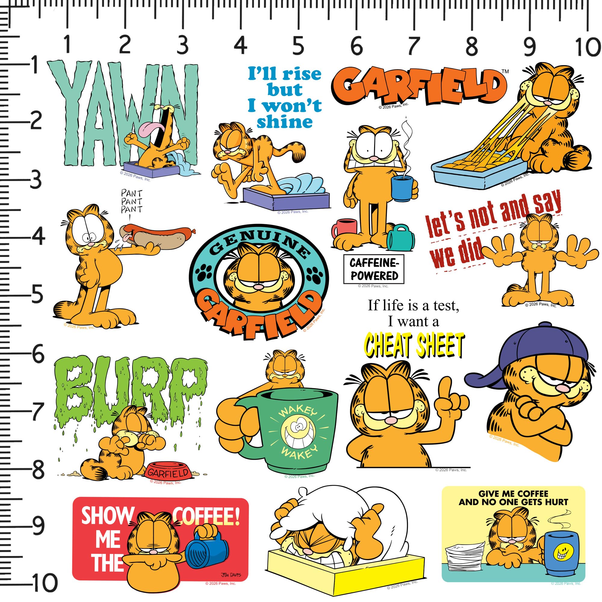 Garfield Cattitude Classics Vinyl-Aufkleber, 50 Stück, groß, Deluxe-Aufkleber, Sortimentspackung – Laptop, Wasserflasche, Scrapbooking, Tablet, Skateboard, Indoor/Outdoor