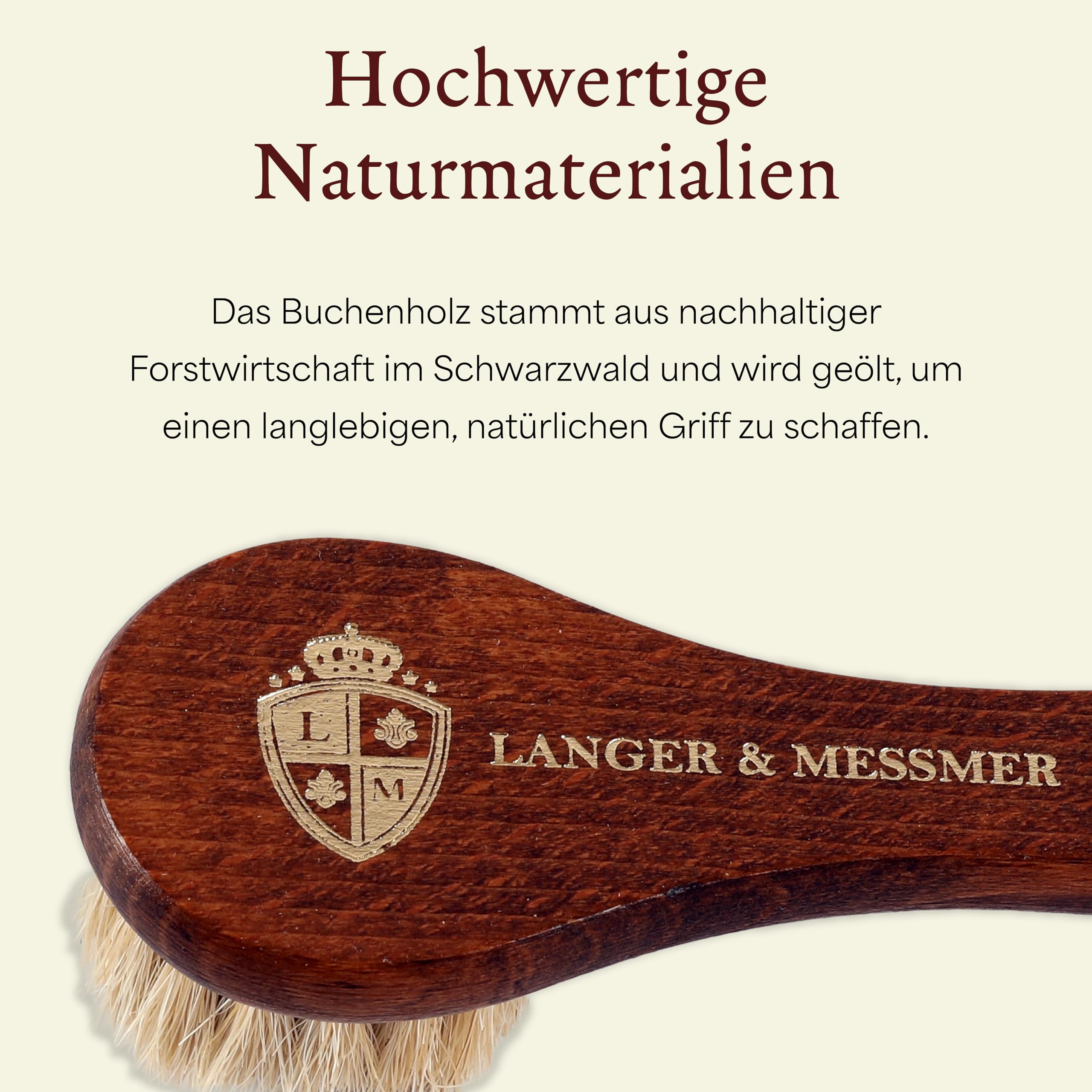 Langer & Messmer 5er Schuhbürsten Set Essential aus Ross- und Ziegenhaar für die professionelle Schuhpflege von Schuhen aus Glattleder - enthält Polierbürsten und Cremebürsten