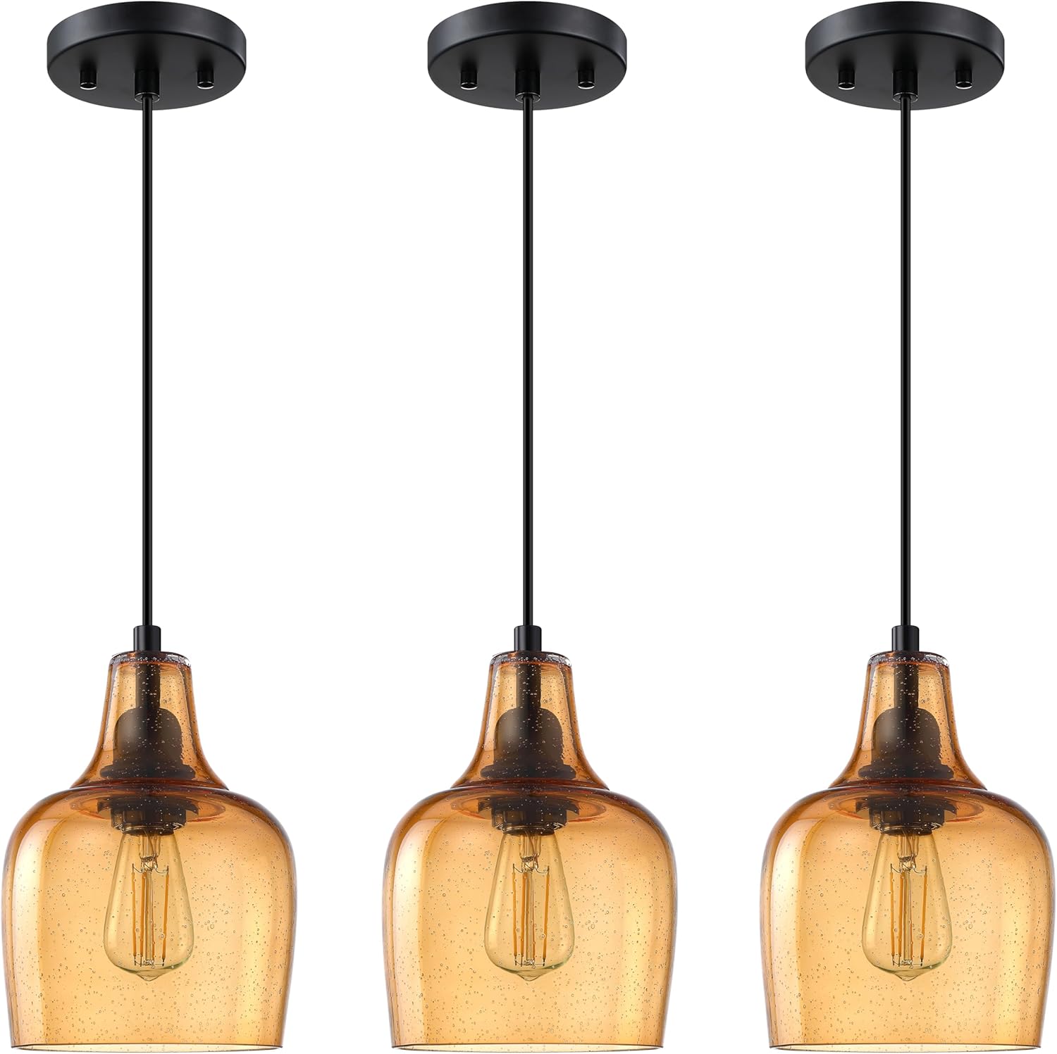 2 Pack 1 Light Hanging Indoor Kitchen Island Pendant Light 6.1" Pink Seeded Glass Pendant Ceiling Light Fixtures Black Finish Modern Farmhouse Dinning Over Sink