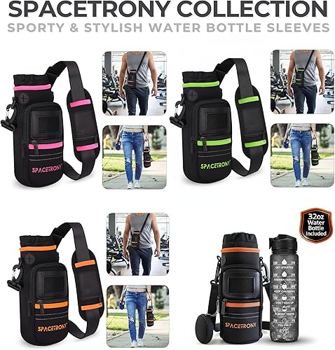 Miniatura 9 de Botella de agua motivacional de 32 onzas  Funda de neopreno para botella de agua para corrersenderismo  Soporte para botella de agua con correas