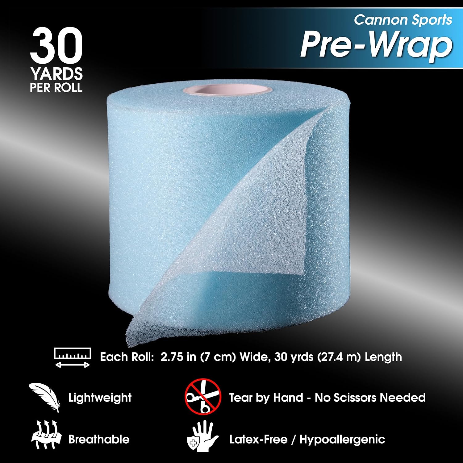 Cannon Sports Pre Wrap Foam Underwrap - 2 Pack, 2.75" x 30 Yards Per Roll (60 Total Yards) - Athletic Underwrap for Sports Tape, Training & Exercise (Aqua) image 2