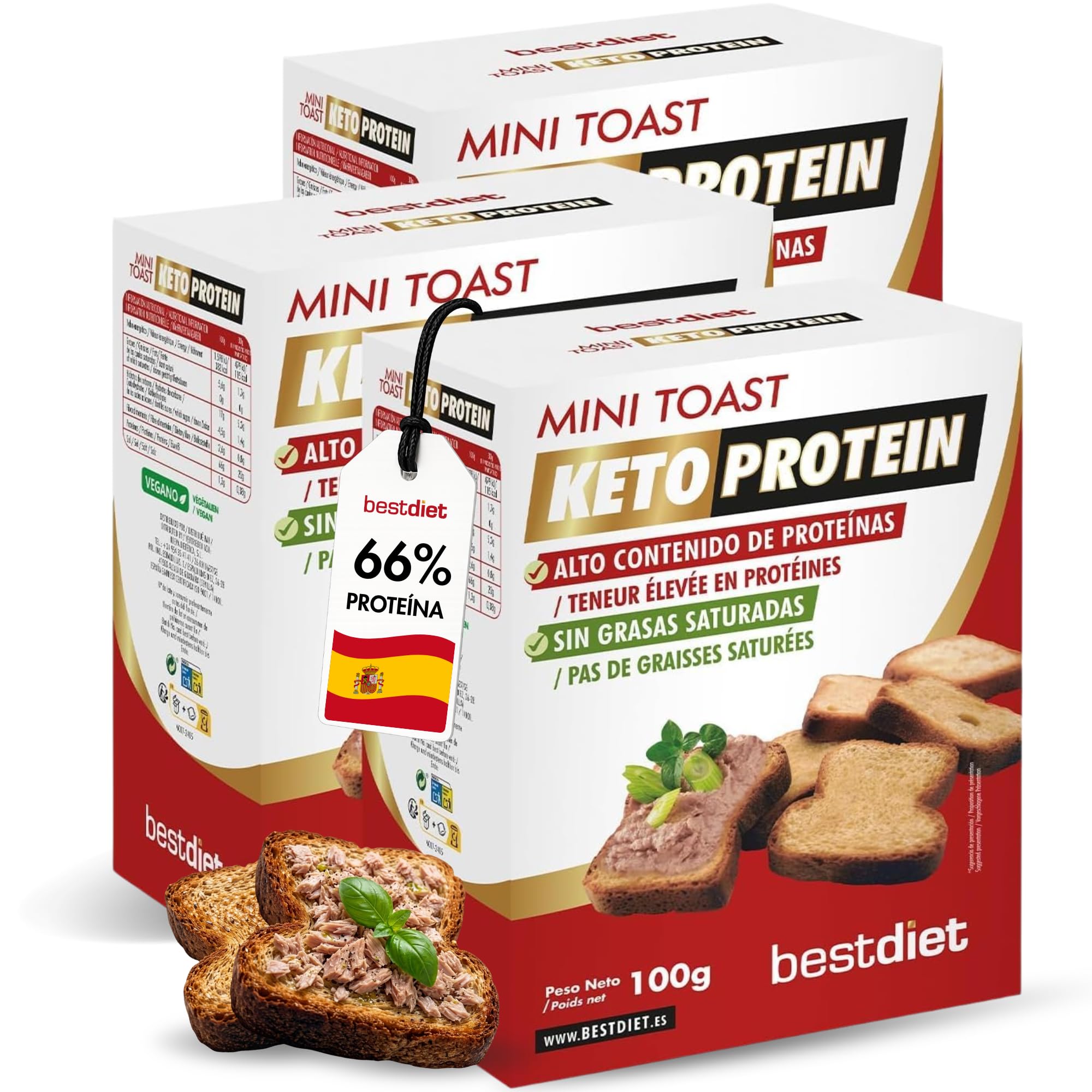 Bestdiet Keto Protein Mini Toast Haute teneur en protéines Pack 3 x 100 g