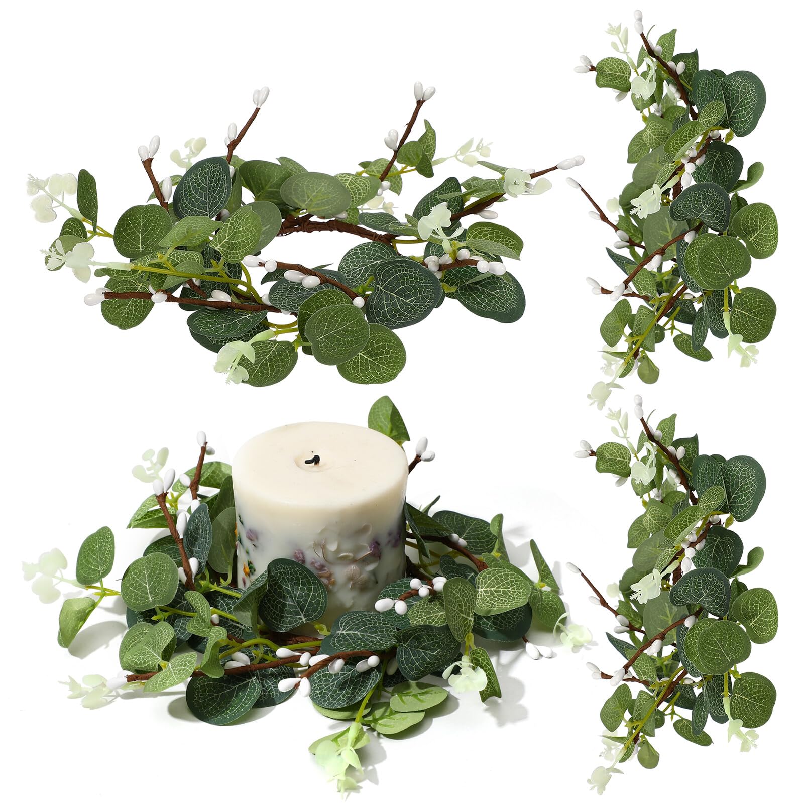Anneaux de bougies eucalyptus artificiels pour décoration de table de mariage et fêtes