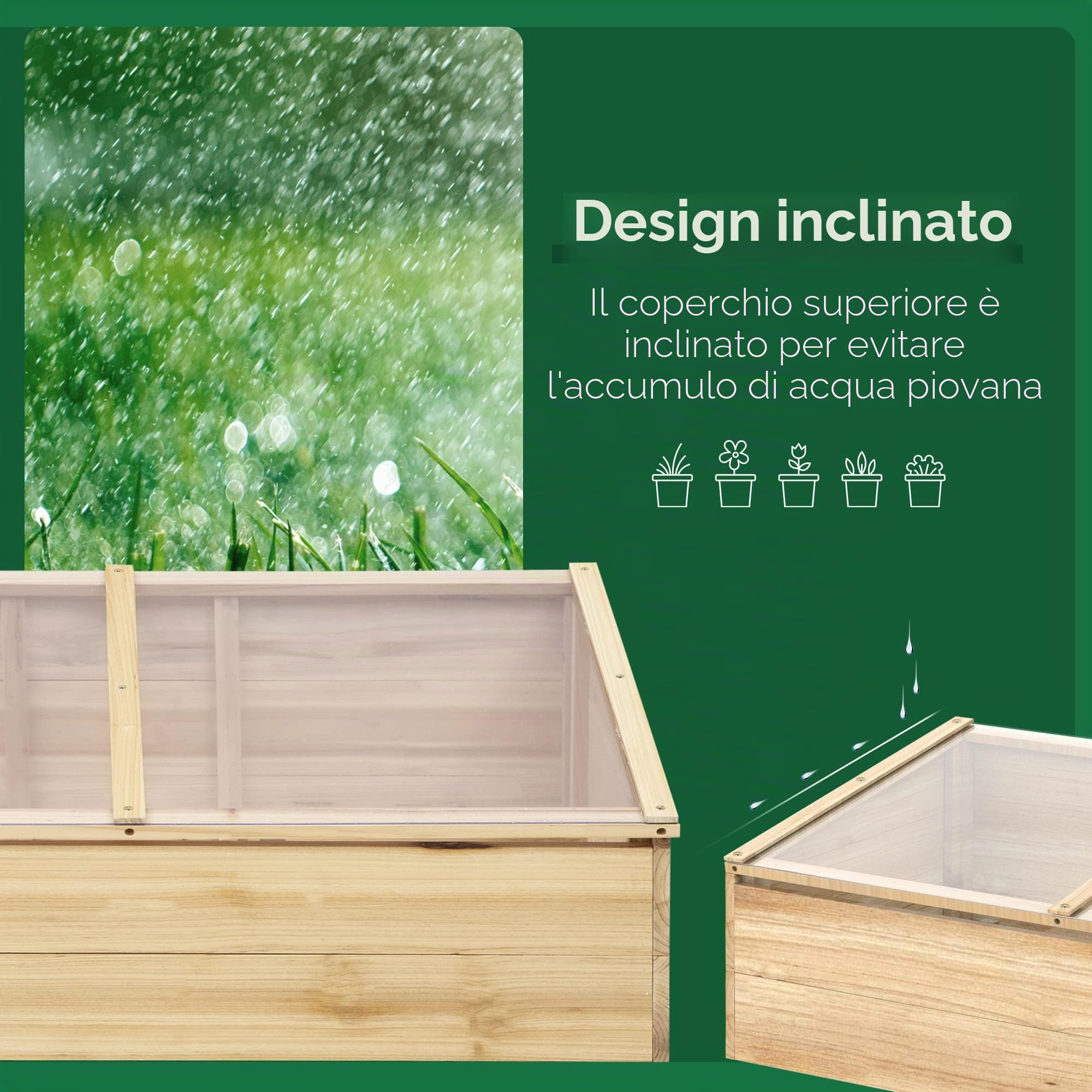 Outsunny Serra in legno a telaio freddo Serra da giardino e fioriera per balcone, 100 x 50 x 35 cm, naturale, abete, pannello in PC