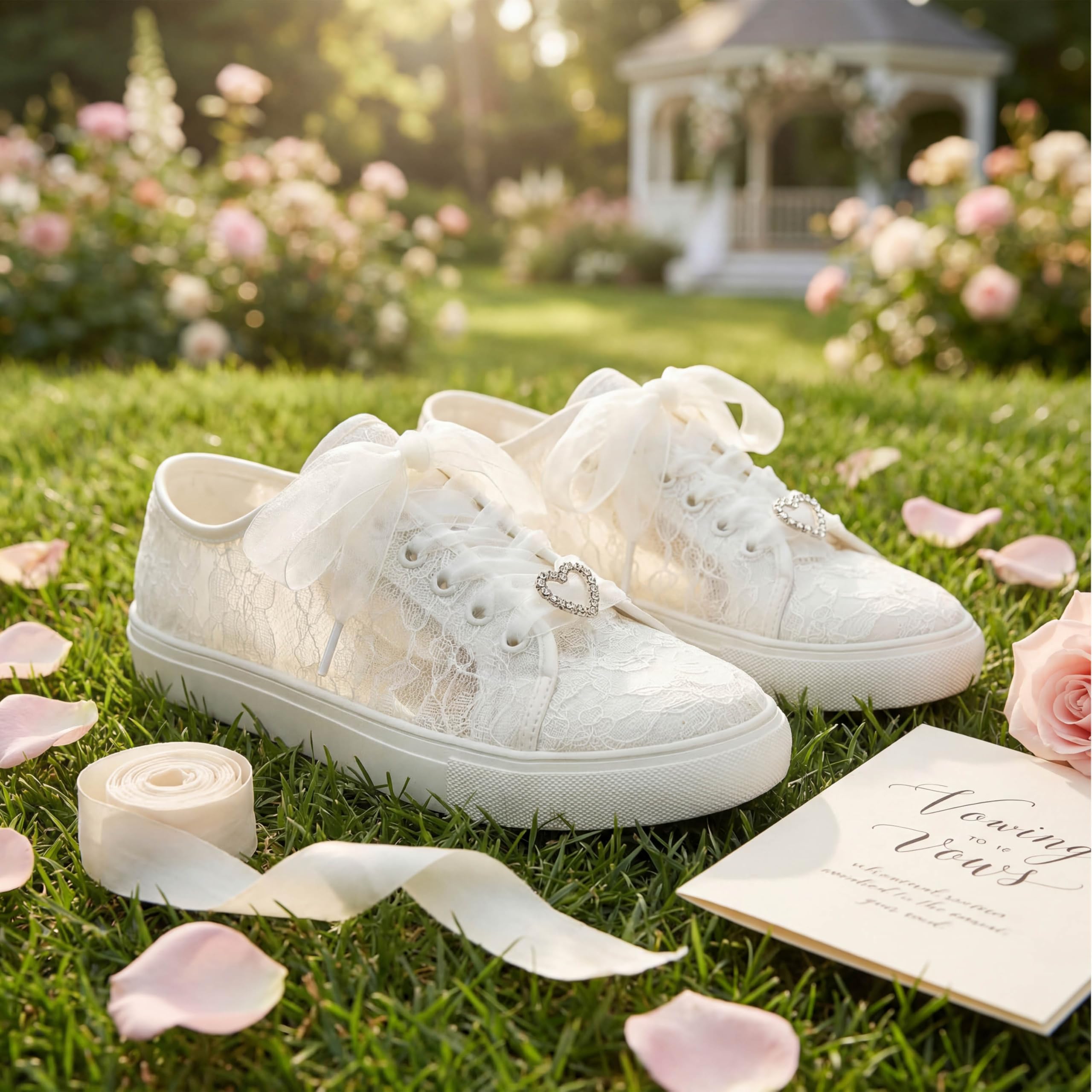 JIAJIA 8832 Scarpe da Sposa Sneaker da Matrimonio Scarpe Basse da Sposa Scarpe da Tennis con Pizzo - Personalizzazione Disponibile