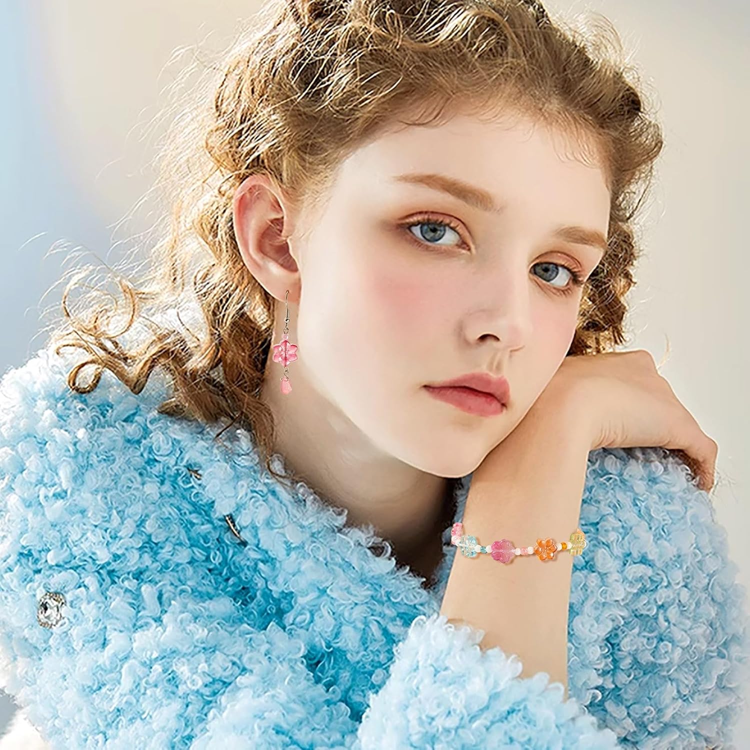 120Pcs Glass Flower Beads Colorful Cherry Blossom Crystal Beads Cute Floral Charm Bead Spring Plant Loose Spacer Bead for DIY Crafts Friendship Bracelet Earring Necklace Jewelry Making - Image 6