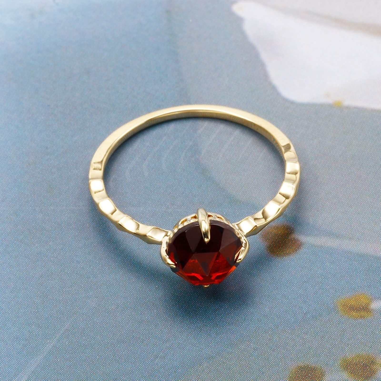 Anillos Mujer Compromiso Redondo Solitario con Granate Creado, Anillos de Matrimonio Oro de 9K/14K/18K para Mujer, Oro