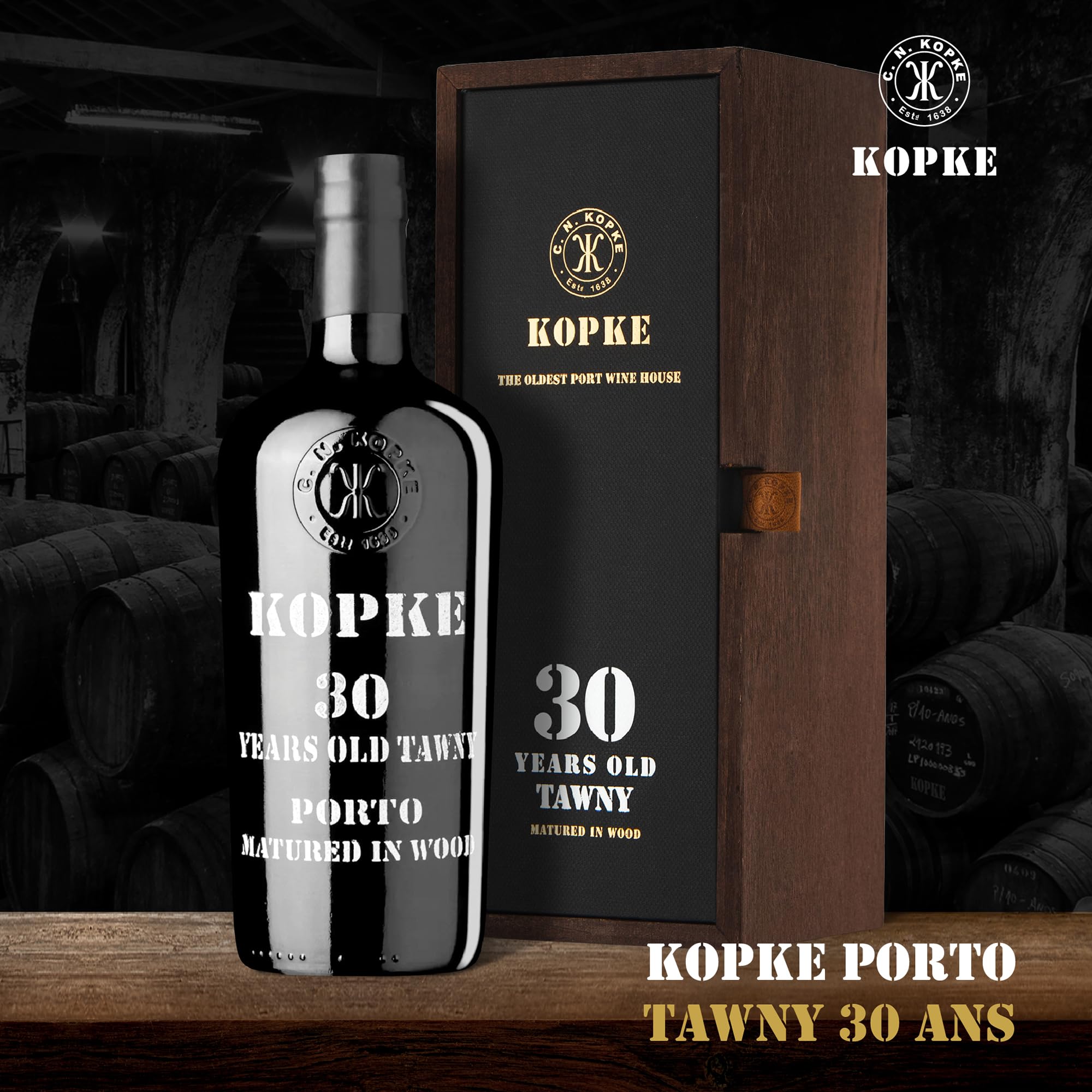 Kopke Porto Tawny 30 Ans – Vin de Porto Rouge Vieilli en Fût de Chêne | Vin de Dessert d’Exception en Bouteille Traditionnelle avec Coffret Cadeau en Bois | 0,75L, 20% Vol. – Idée Cadeau Élégante