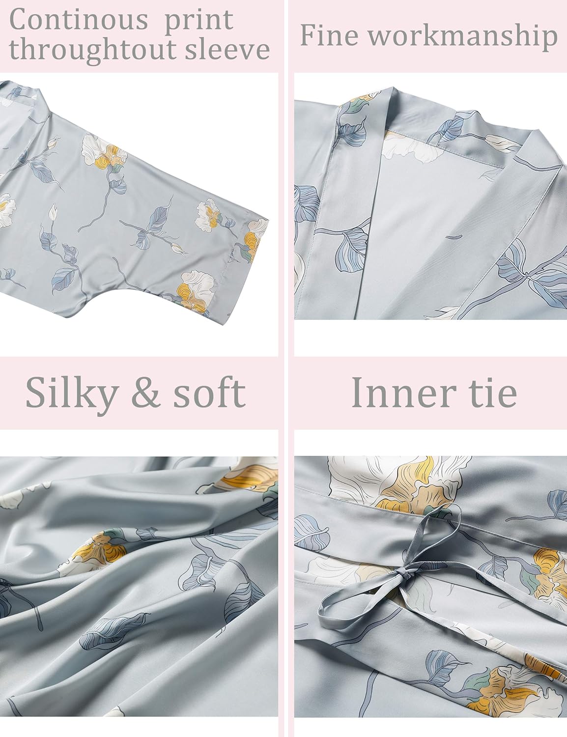 Aensso Long Soft Lightweight Silky Kimonos Robes for Women, Luxury Japanese Floral Womens Kimono Robe - Image 3