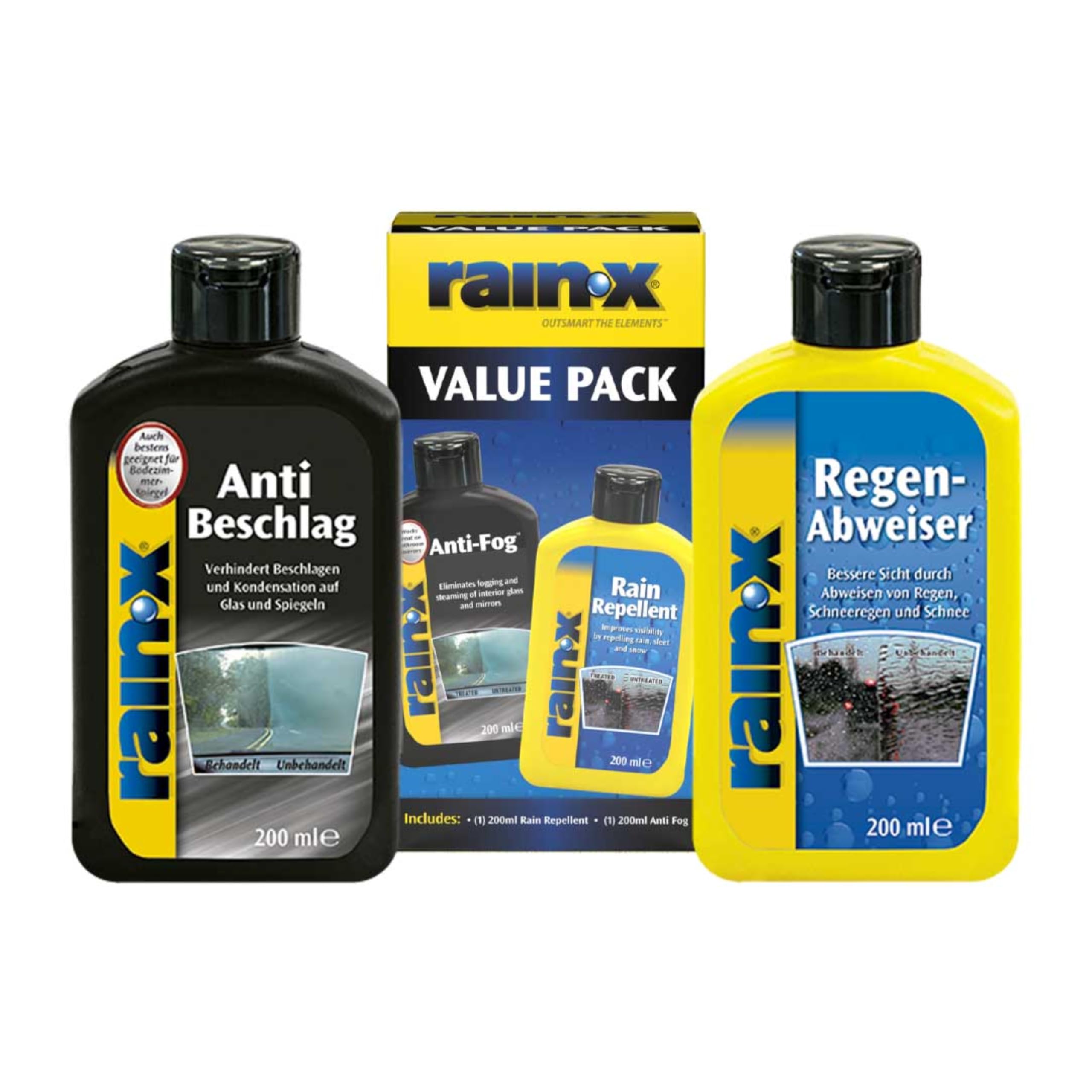 Rain-X Sparpackung Regen-Abweiser und Anti-Beschlag – Klare Sicht Innen und Außen für jede Wetterlage – 2x 200 ml
