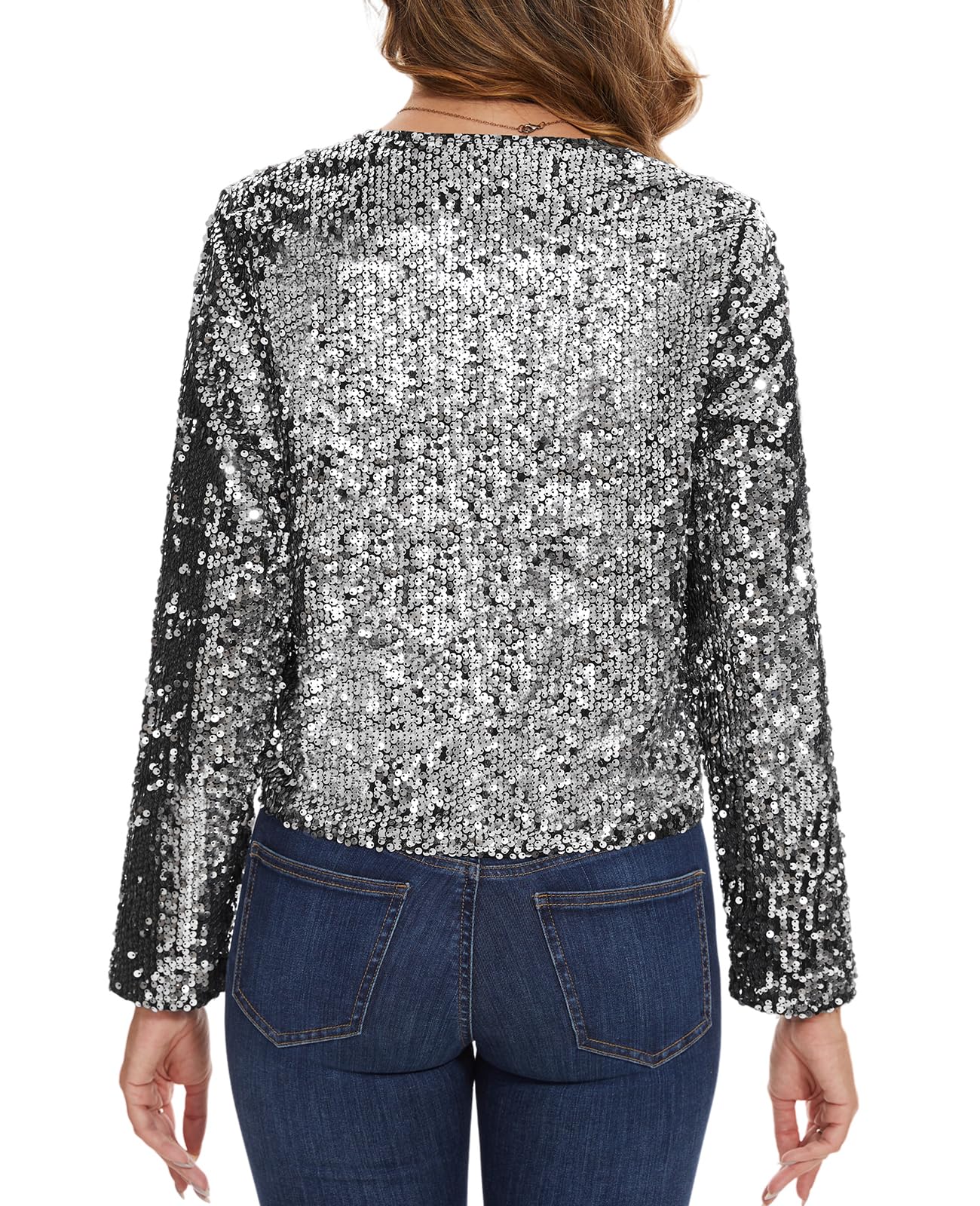 MINTLIMIT Damen Pailletten Strickjacke Kurz Cardigan Langarm Bolero Elegant Glitzer Jacke