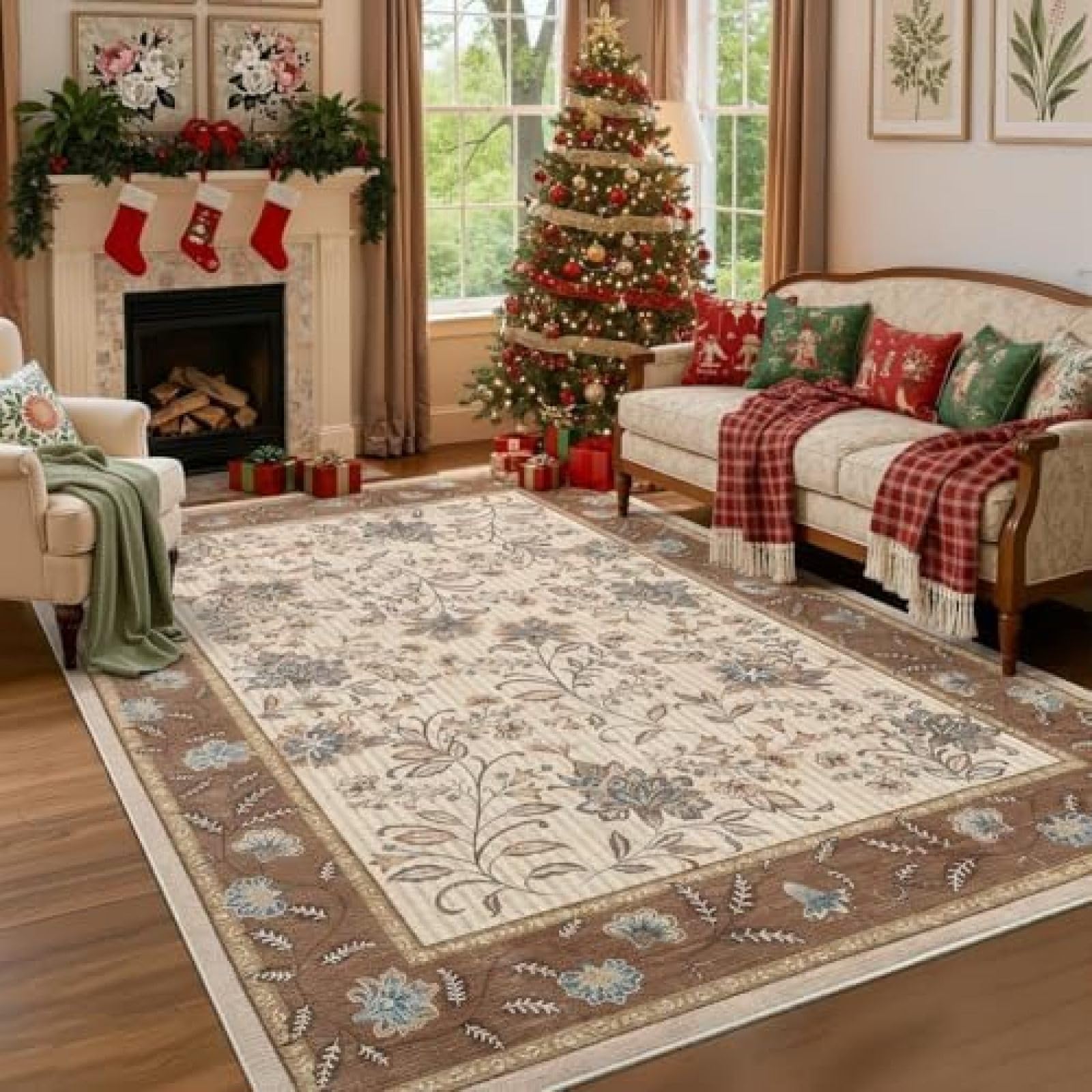 Tapis de salon grand format beige lavable et antidérapant pour chambre