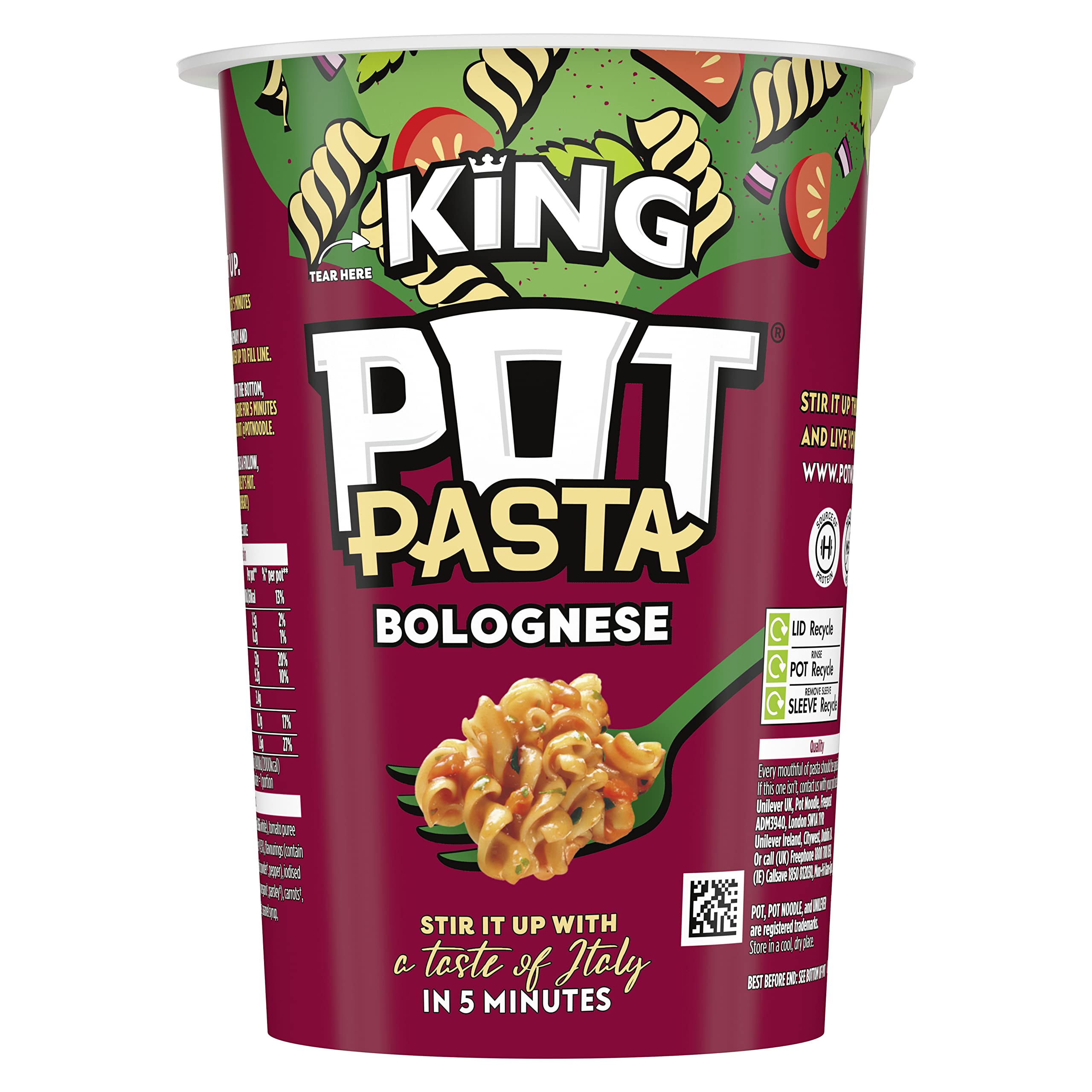 Pot Noodle Pasta Bolognese from the nation's favourite instant noodle brand* instant hot snack quick snacks for when you need filling up 73 g