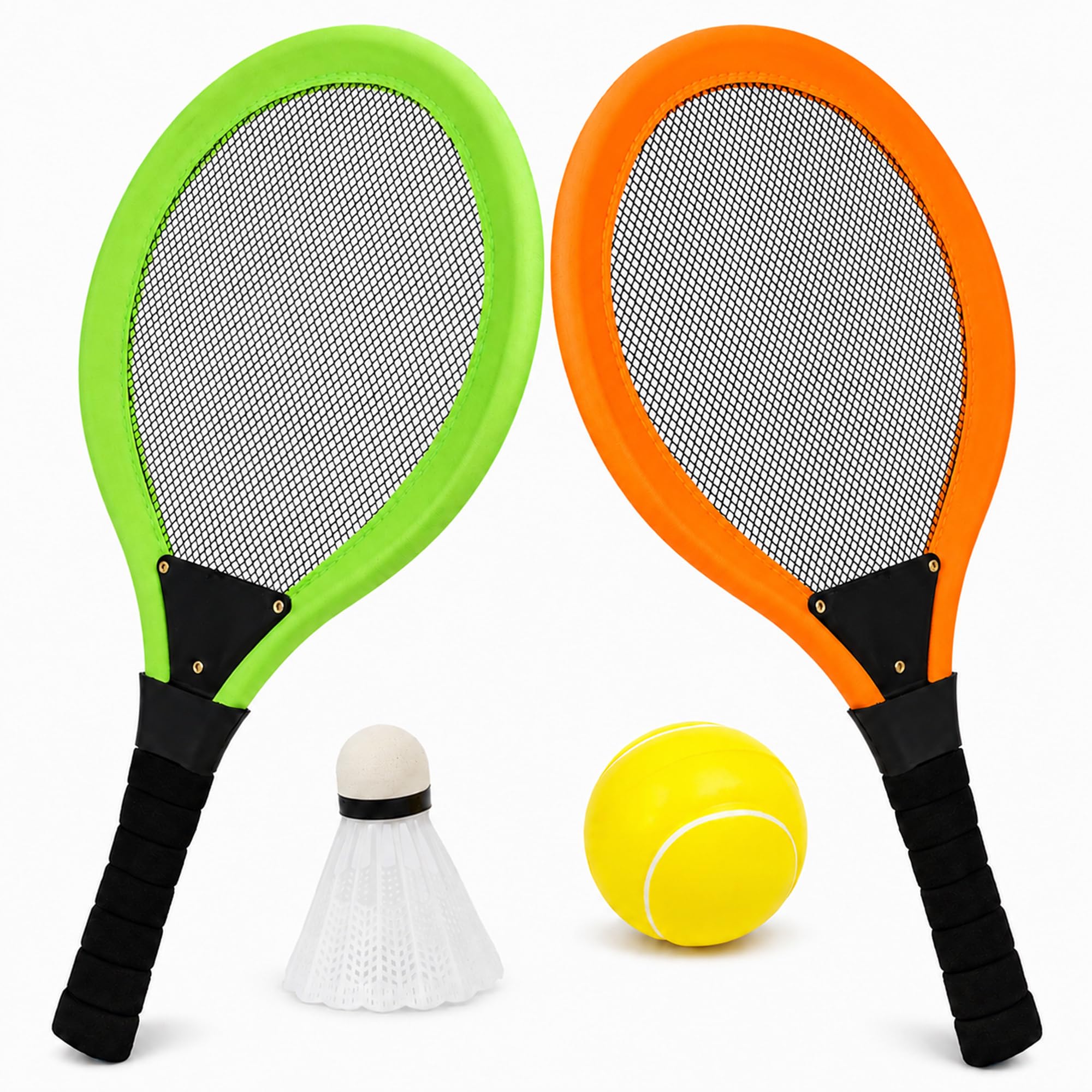 NAVOYS Kids Soft Tennis Racket Set with Ball & Shuttlecock – Lightweight Outdoor & Indoor Sports Game for Children – 2 Comfortable Grip Rackets for Garden, Beach & Family Play