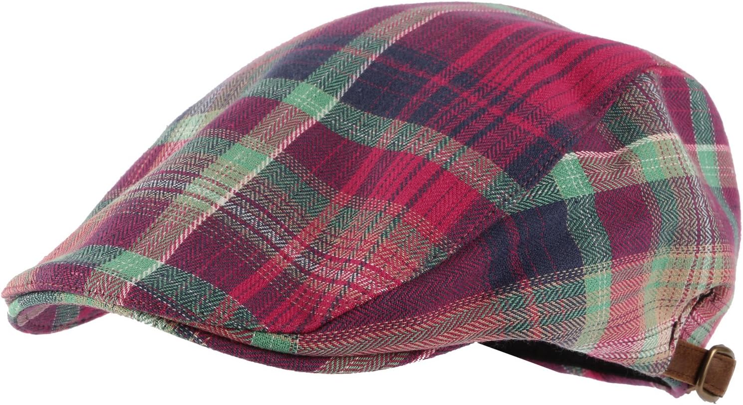 WITHMOONS LD3050 Madras Check Pattern Mesh Newsboy Hat Snap Flat Cap Irish Ivy Cabbie (Pink)