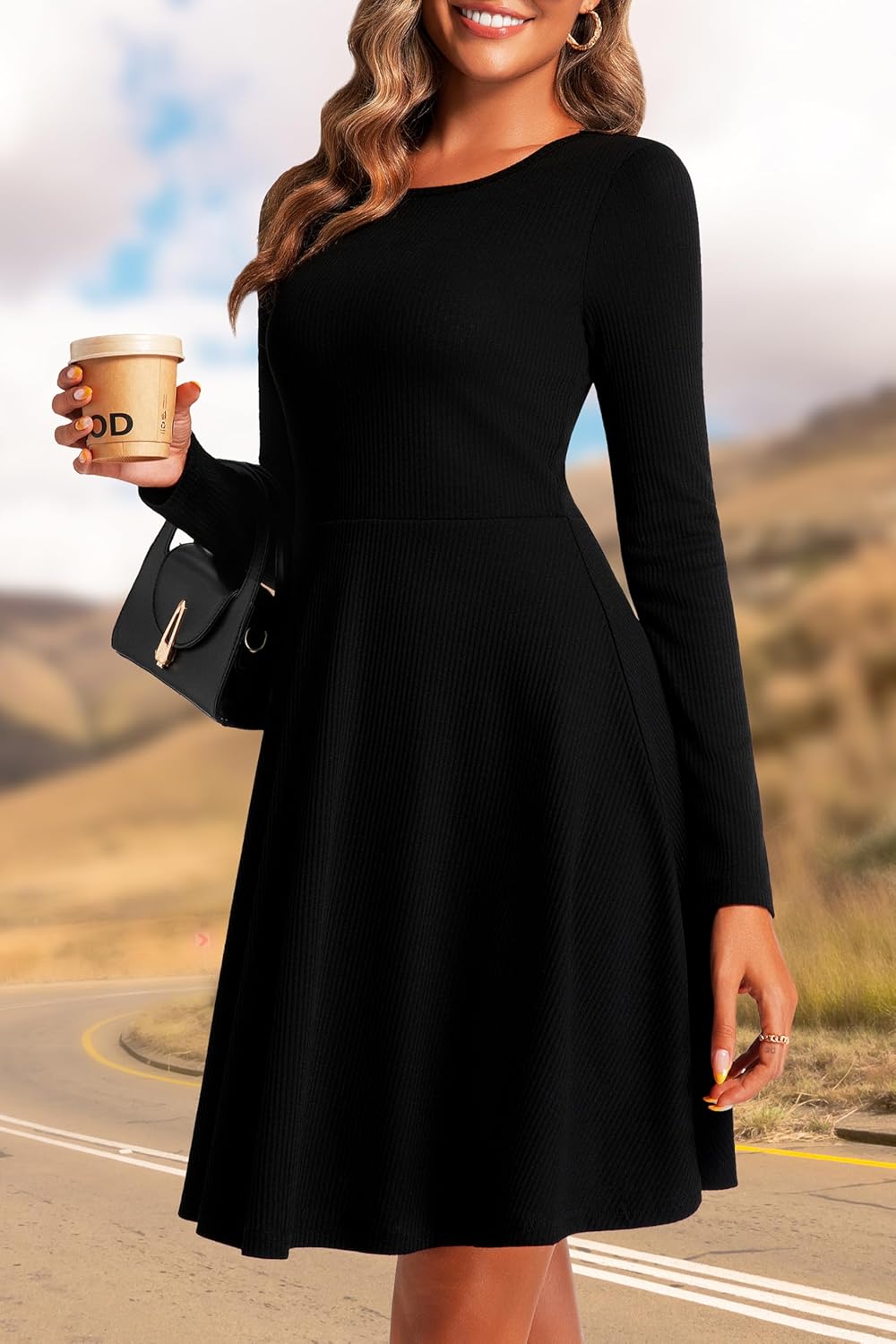 Long Sleeve Dress for Women Fall Winter 2026 Ribbed Knit A-Line Flowy Fashion Casual Elegant Dresses - Image 5