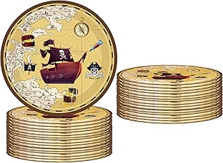 50Pcs Pirate Treasure Map Party Supplies,Pirate Nautical Party Supplies,7"Pirate Paper Plates,Pirate Skull Treasure Map Design Dessert Plates,for Pirate Treasure Theme Birthday Party Decoration