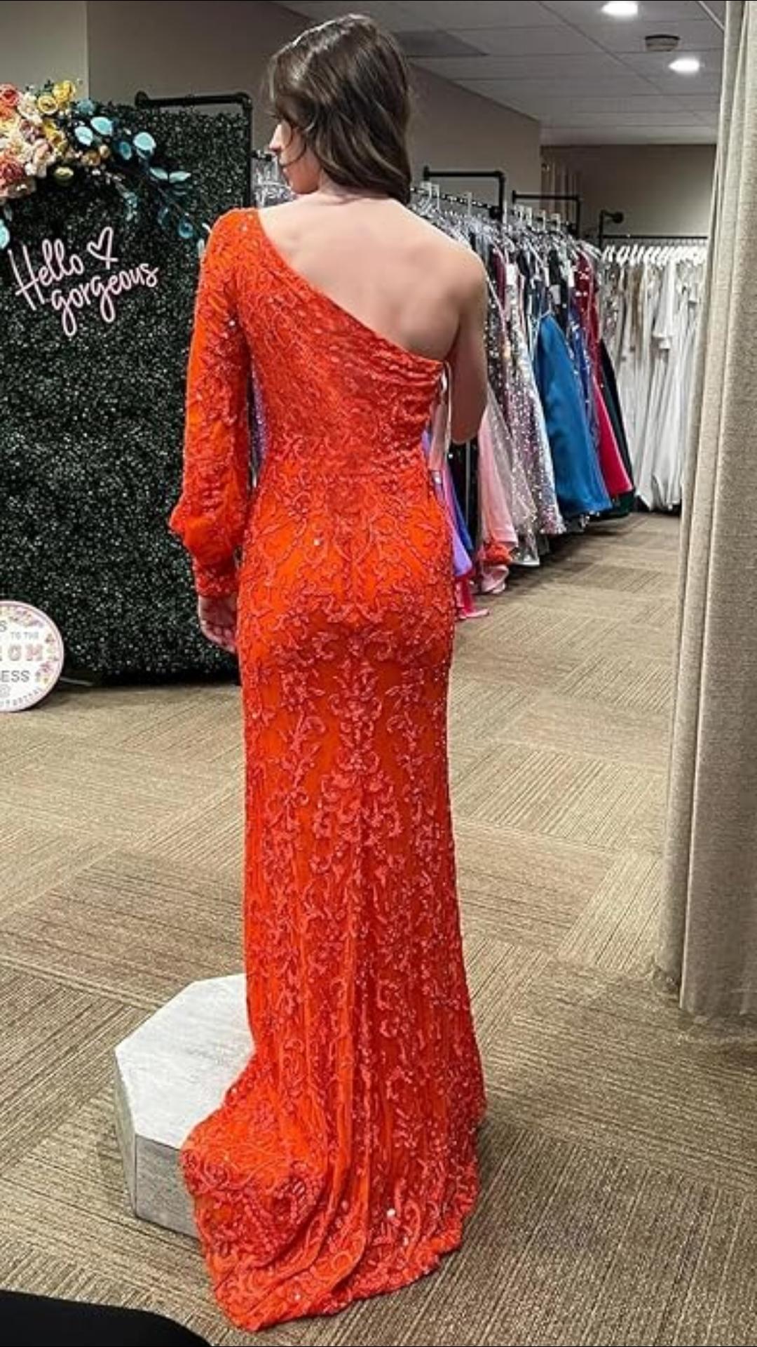 green emerald velvet dress Dave & Johnny Sequin Long Orange Prom Dress main image 0