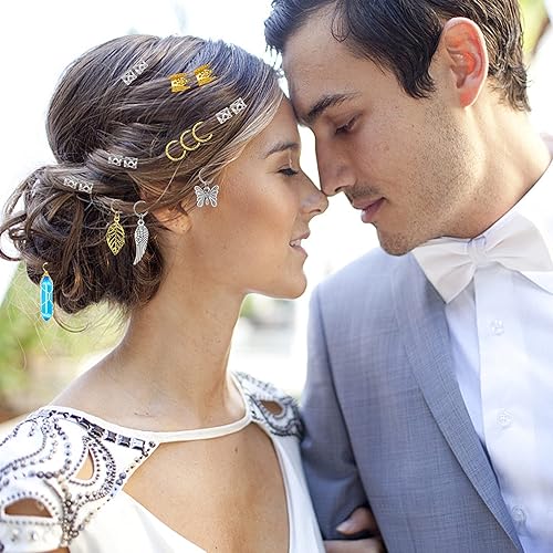 Vista 5 de 200 piezas de accesorios de joyería para el cabello, anillos para mujer, dijes de cristal con gemas de rastas, joyería trenzada de cuentas de tubo