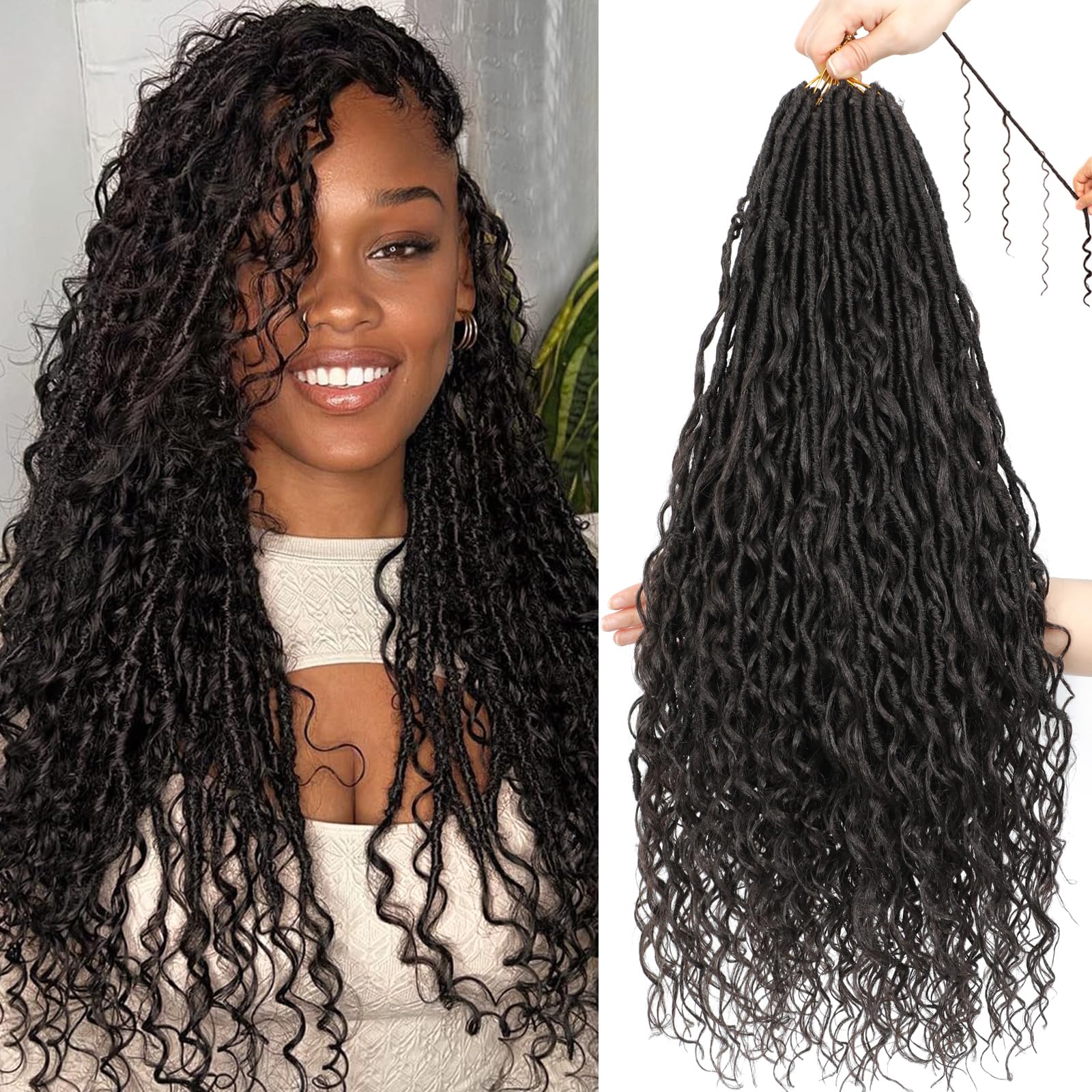 XIIMENALU Boho Faux Locs Crochet Hair 8 Packs Goddess Soft Locs with Curly Ends Pre-Looped Bohemian River Locs Crochet Hair Extensions for Black Women (4#