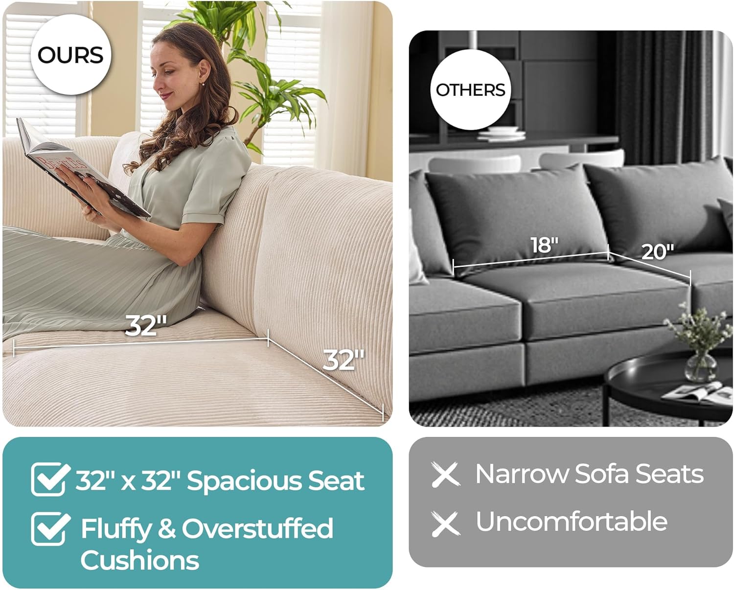 Jocisland Oversized Modular Sectional Sofa with 32" Deep Seat, 6 Seater Sectional Couch, Modular Sofa for Living Rooms, Tool-Free Assembly, Flexible Modular Couch Layout-Corduroy Beige