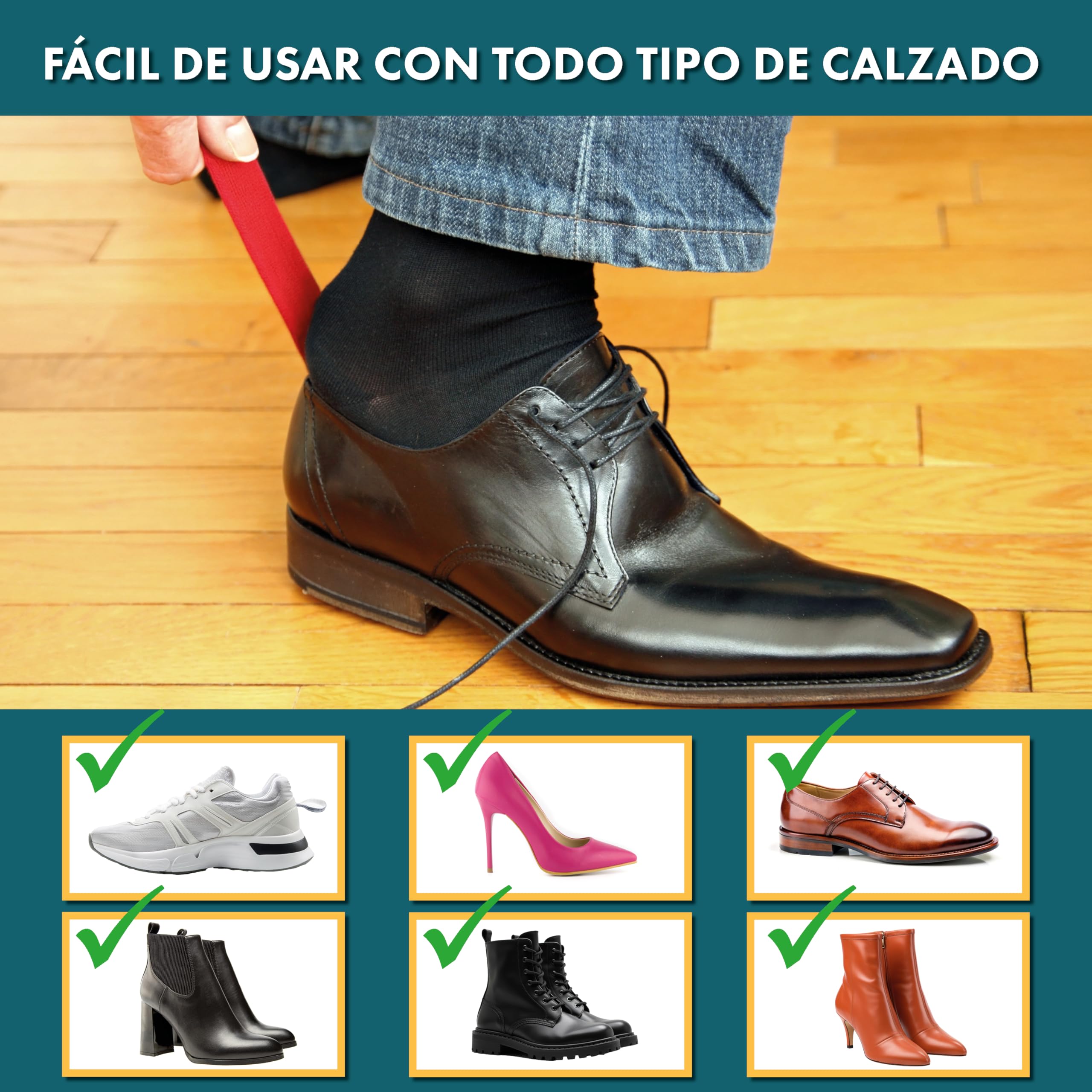 PIMEDA Calzador Metálico Rojo Ergonómico Antideslizante Resistente para Botas Zapatos Hombre Mujer