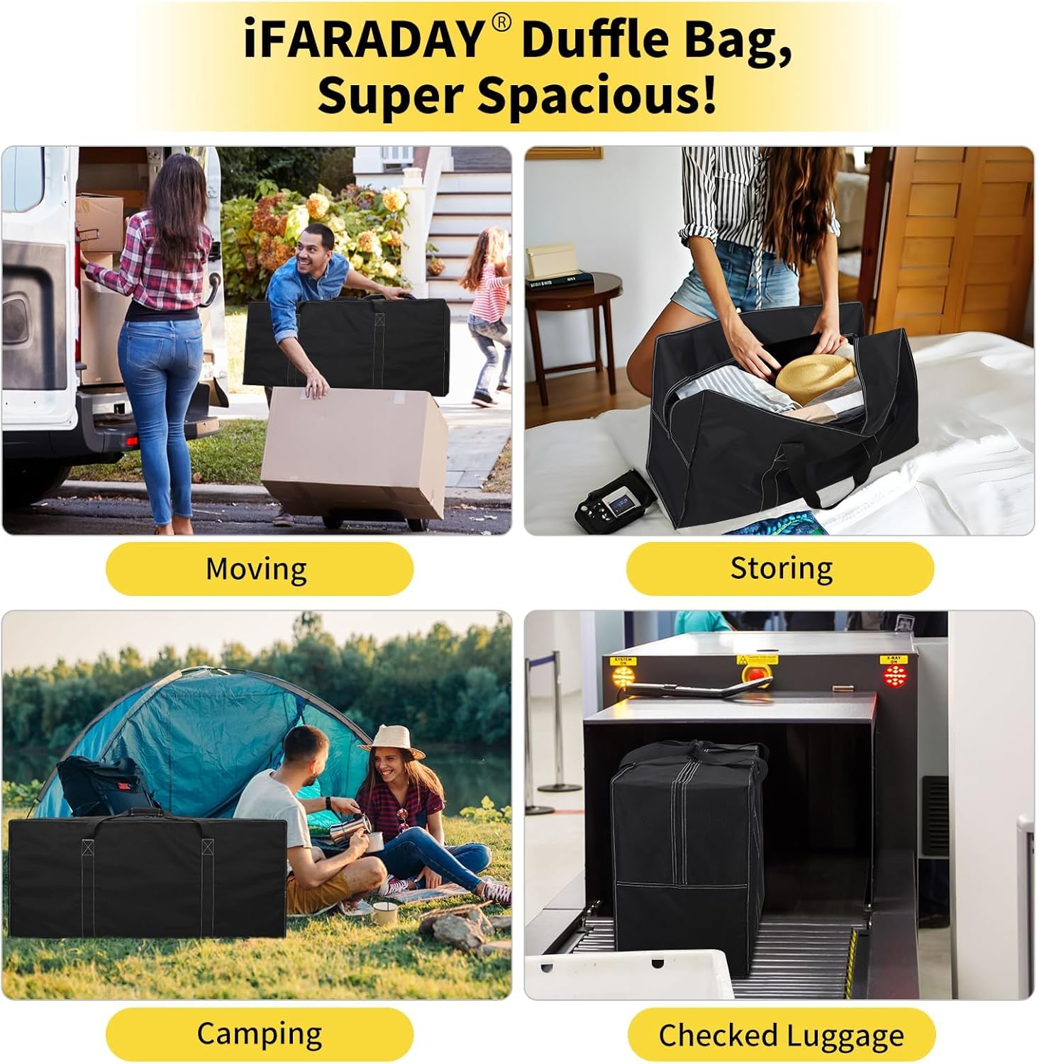 155L Oversized Duffle Bag - 42” Extra Large Heavy Duty Water Resistant Travel Bag for Camping Moving Storage (Black) - Image 5