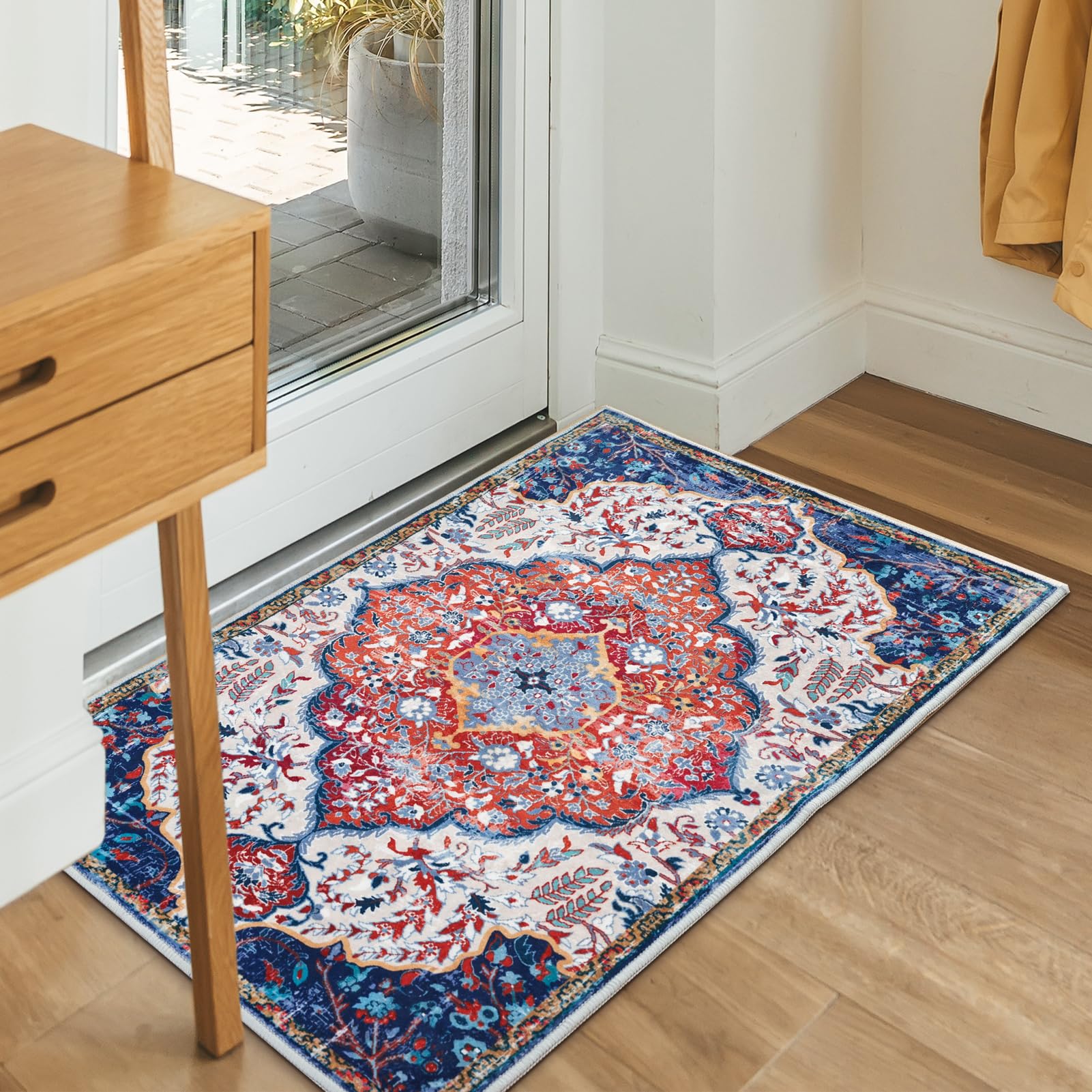 YIKUSH Boho Area Rug Entryway Rug Persian Washable Indoor Door Mat for Bedroom and Living Room Rug Multi Color Soft Kitchen Rug