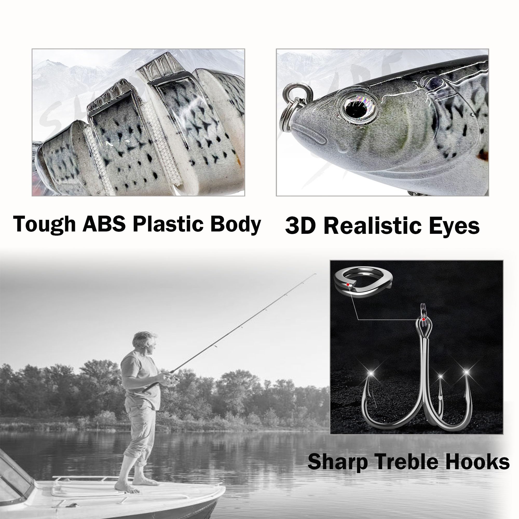 YUEMING 4 Piezas Señuelo Pesca Artificial Duro, 10 cm 13 g Wobbler Flotante Swimbait Siluros Bass Lubina Señuelo para Pesca Spinning con 2 Triángulo Ganchos 3D Ojos