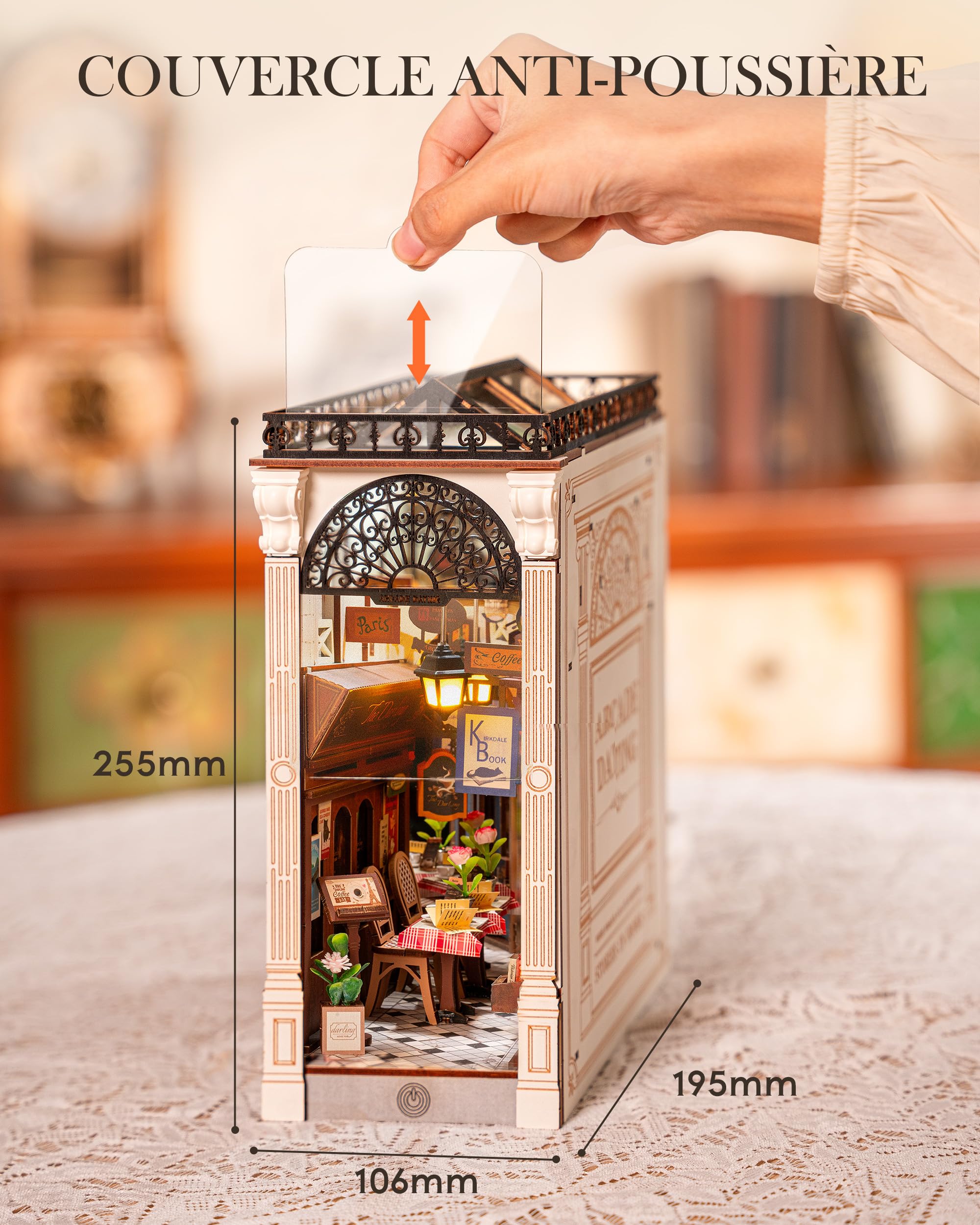 Rolife Book Nook Kit Maison Miniature à Construire DIY Maquette Adulte avec Lumières Décoration de Bibliothèque Livre Salon Booknook Puzzle Arcade Dating 3D Bois Serre-Livres Diorama