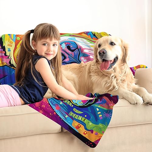 Miniatura 10 de Regalos de bulldog francés mantas coloridas del arte del chapoteo, 50"x40" ideas de regalo para los amantes de los franceses