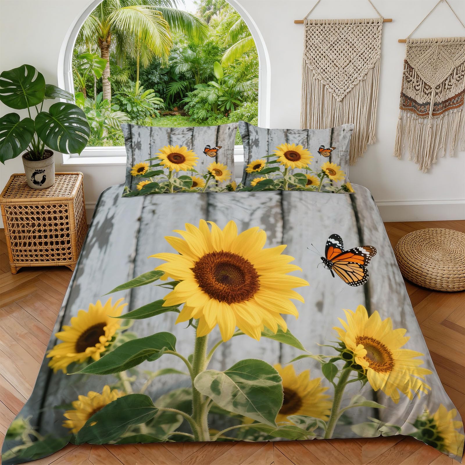 Bettwäsche 155x220 Blumen Sonnenblume, Winter Weiche Mikrofaser 3D Retro Wendebettwäsche Set, Bettzeug mit 2 Kissenbezug, Bettwäsche Set Für Erwachsene