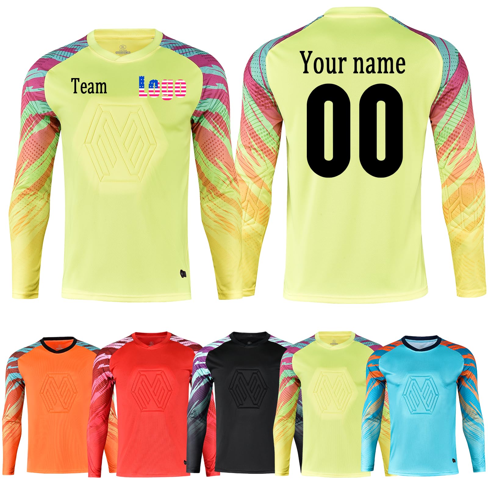 OPUTWDF Soccer Goalie Shirt Design Your Own Padded Goalie Jersey Personalized Soccer Goalkeeper Jersey for Kid and Adult Yellow