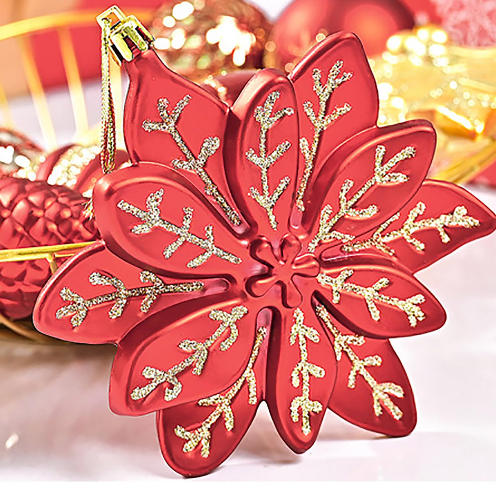 110Pcs Boule d'arbre de Noël,Boules en Plastique Incassables pour Décorations,Peint Boules Noel avec Lanières pour Noël Trees Thanksgiving Decorations Intérieures ou Extérieures
