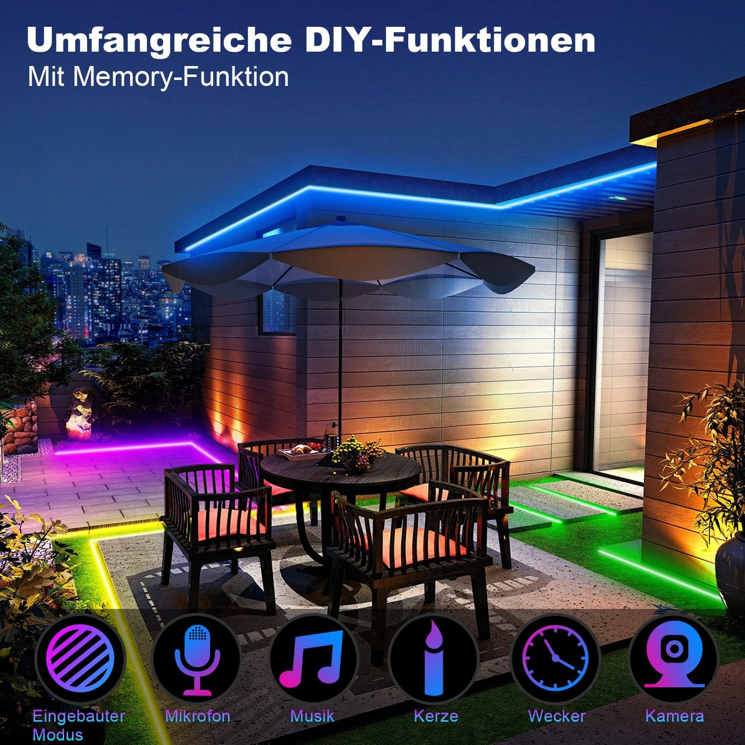 80M IP67 RGB LED Streifen Aussenbereich Wasserdicht, Bluetooth Outdoor LED Strip mit App, Remote und Music Sync, Lichtband Selbstklebend für Garten, Balkon, Terrasse, Festival (40M*2)