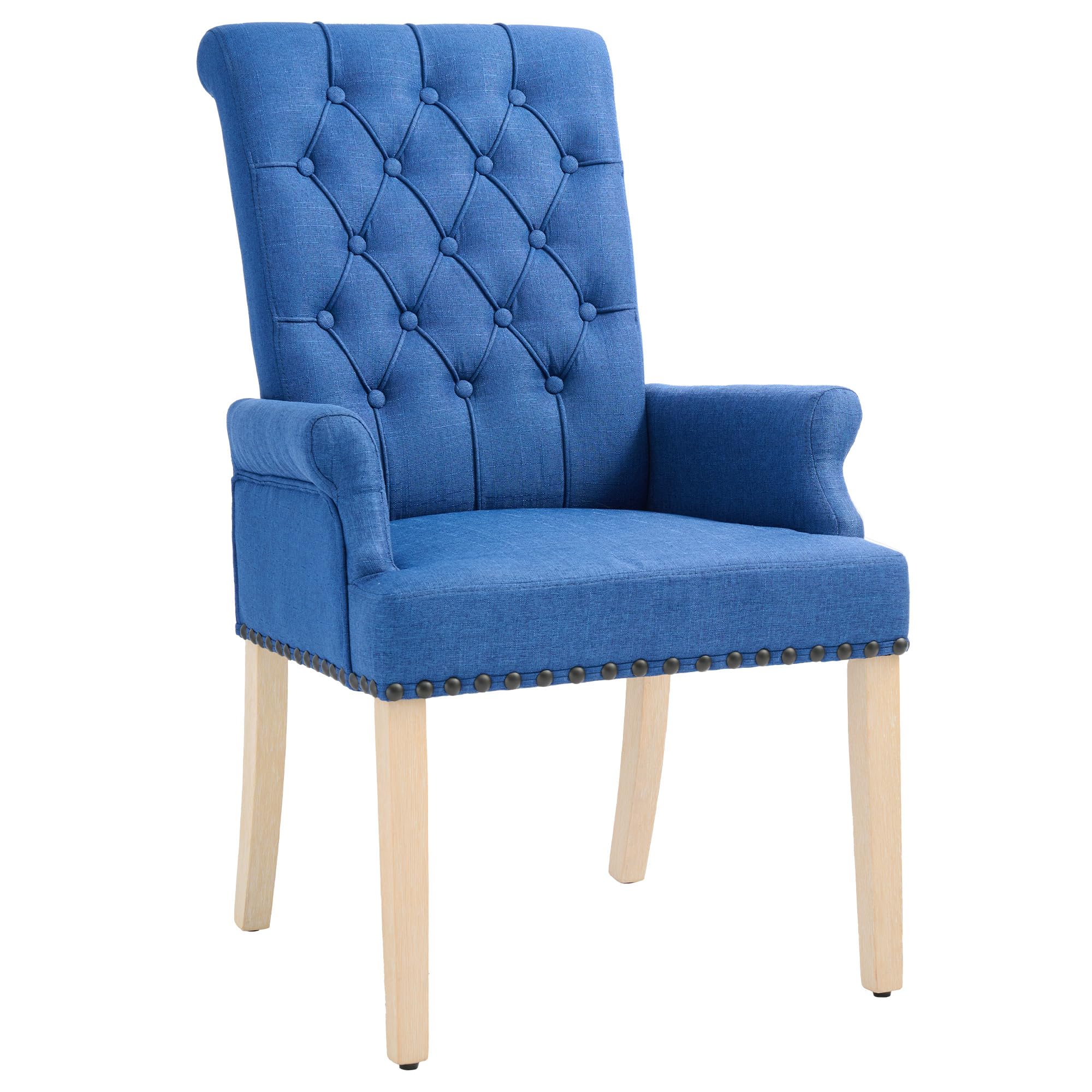 adochr Upholstered Fabric Accent Dining Chair, Elegant Tufted Club Dining Room Kitchen Room Arm Dining Chair, Dark Blue