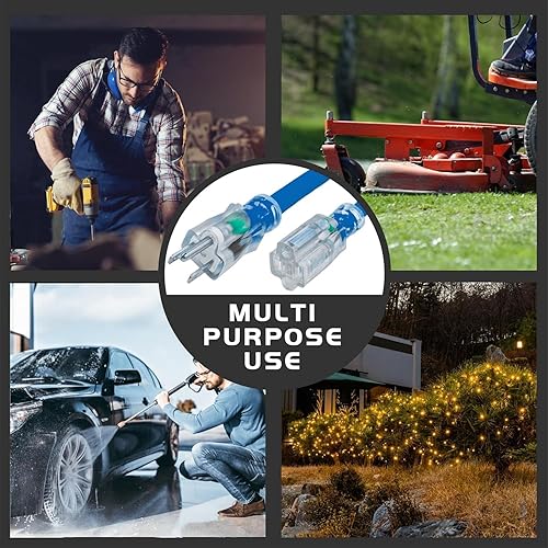 Miniatura 93 de Cable de extensión iluminado para exteriores 12/3 de 6 pies, calibre 12, 3 puntas, SJTW, resistente cable de extensión rojo neón con enchufe de 3