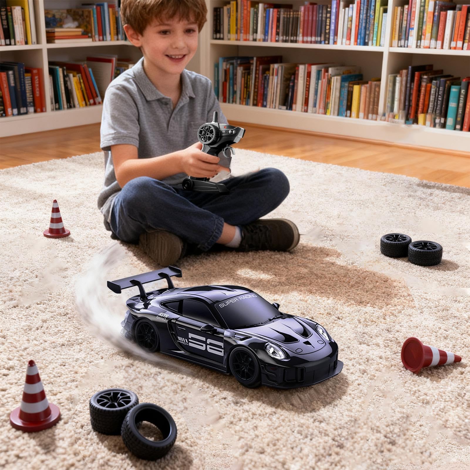 Coche Teledirigido - 1:20 Vehículo con Luces Led, Coche De Derrape RC Automóvil para Drift Deportivo De Carreras, para NiñOs Y Adultos