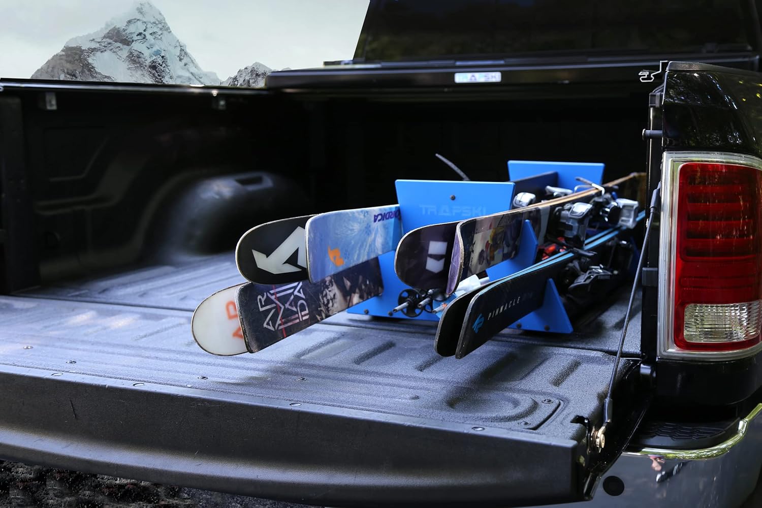 TRAPSKI All Mountain Ski and Snowboard Mobile Rack | Marine Grade HDPE Plastic | UV Protected | Premium Strap Included | 3 Year Warranty | Made in The USA | Veteran Owned Business… (Blue, Quad)
