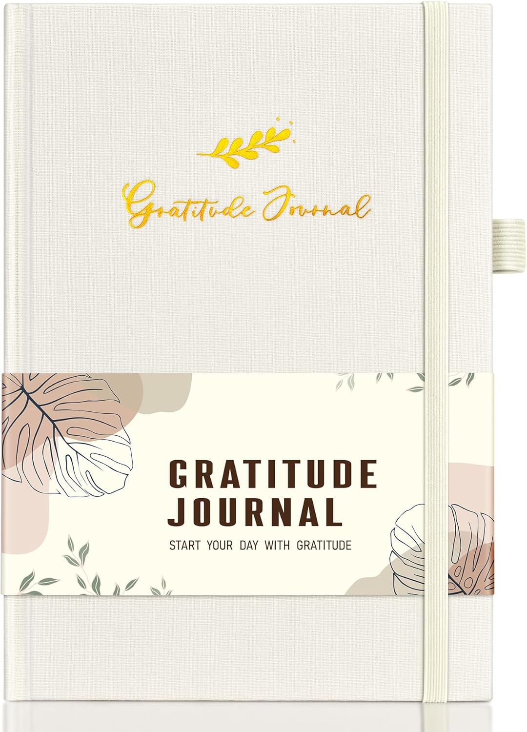 Gratitude Journal Notebook for Women Men, Guided Journal with Prompts, Leaf White Daily Gratitude Journal for Happiness, Affirmation, Mindfulness Through Daily Reflections Journal(8.5‘’x5.5‘’)