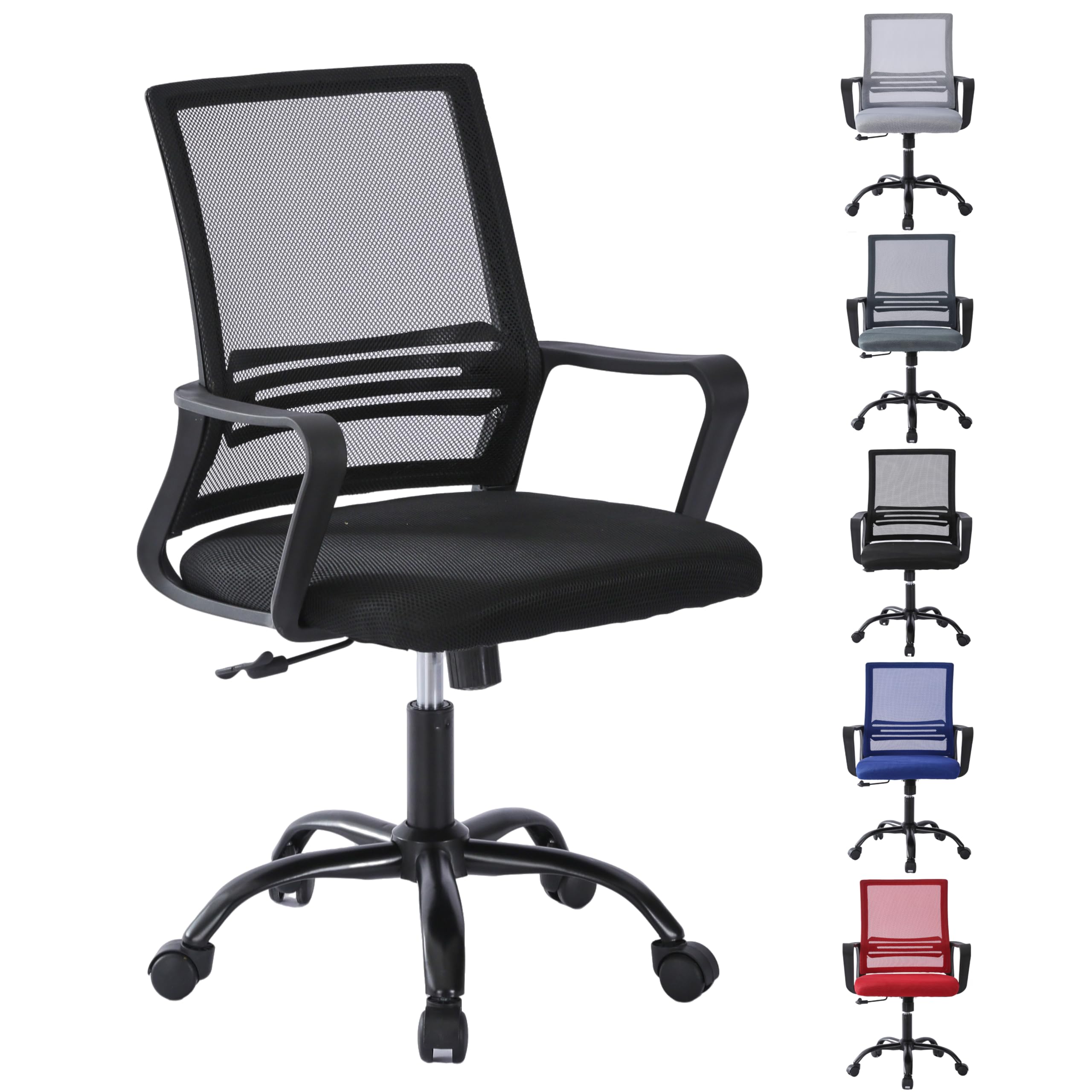 mcc direct - Chaise de bureau ergonomique réglable en maille pivotante avec coussin d'assise rembourré, chaise d'ordinateur à hauteur réglable avec support lombaire et bascule pivotante pour la maison